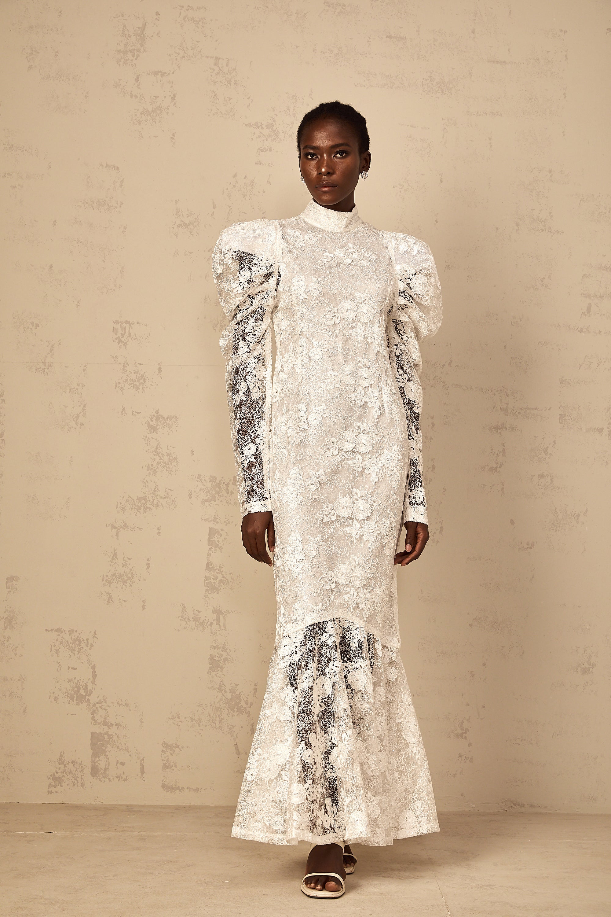 Pauline White Floral Lace Mermaid Maxi Dress