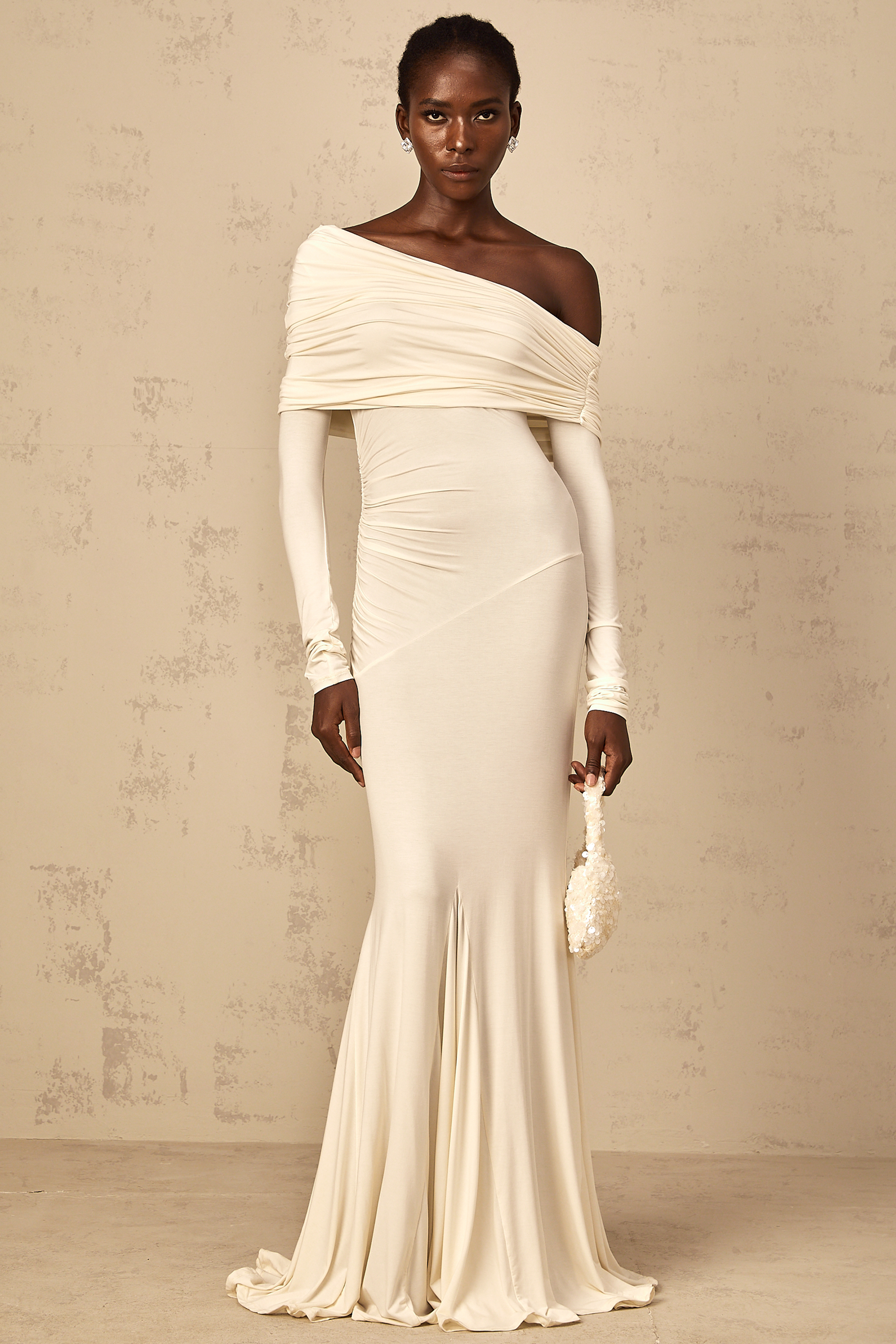Delphine White Off-Shoulder Ruched Maxi Dress (Final Sale-US Only)