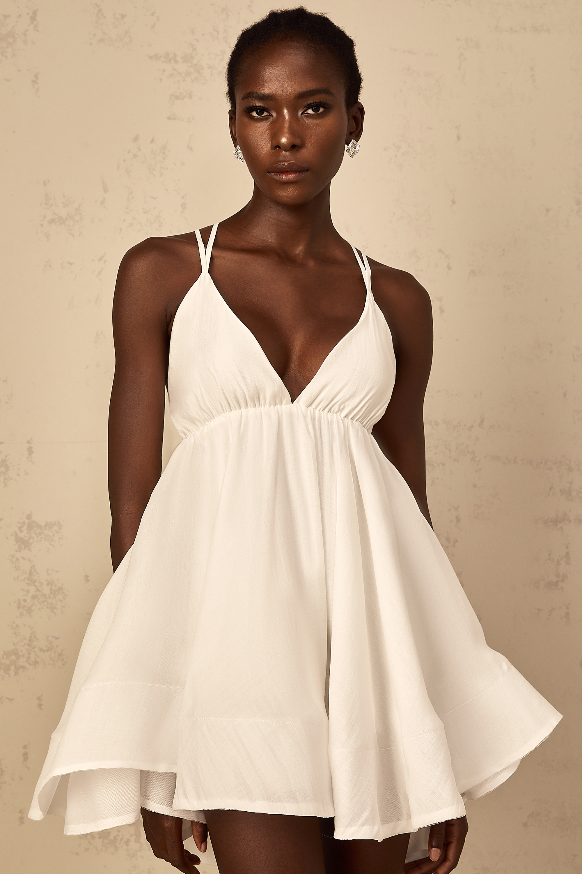 Quincie white shirred flounced mini dress (Final Sale)
