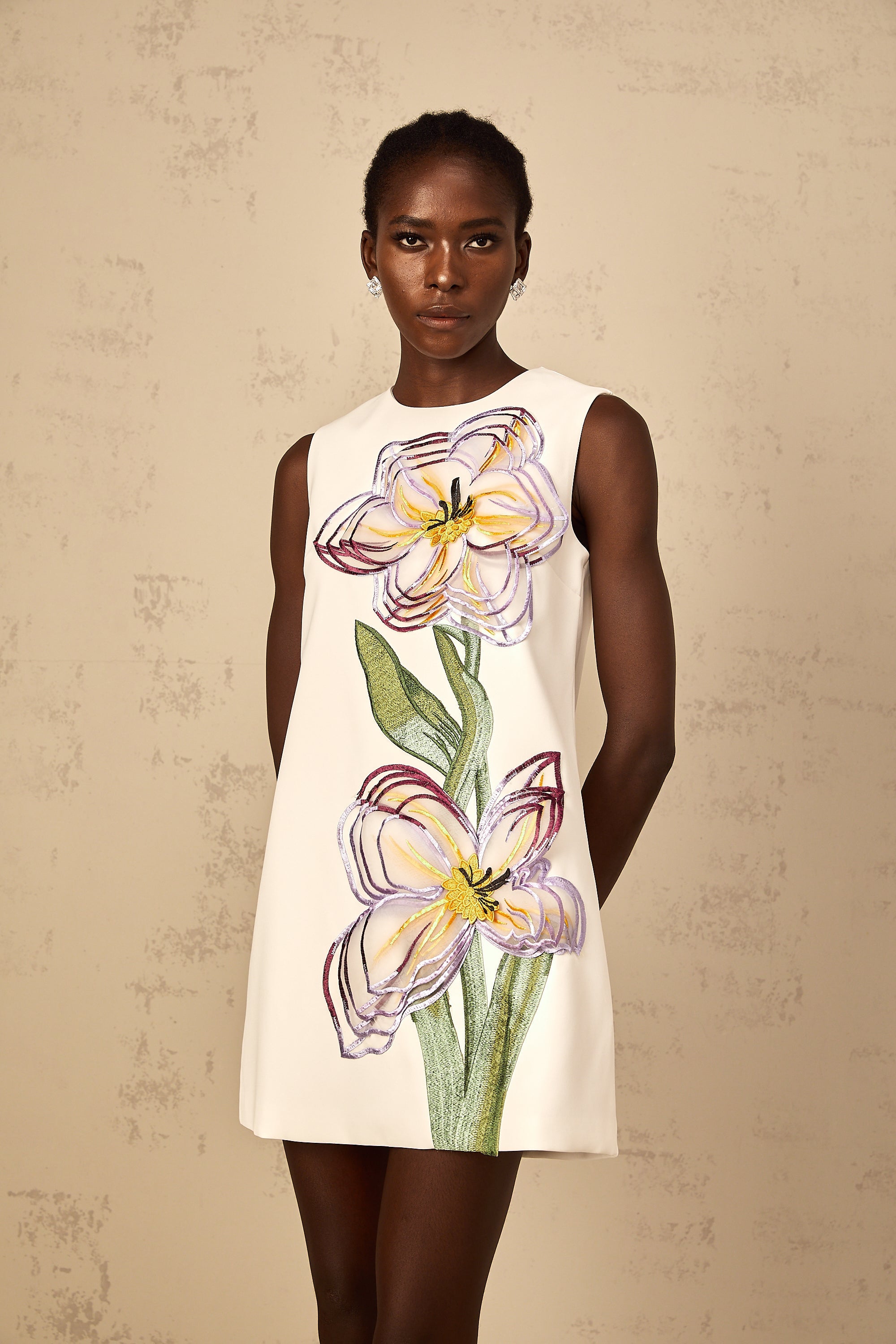 Irène White Sequin Floral Embroidered Mini Dress