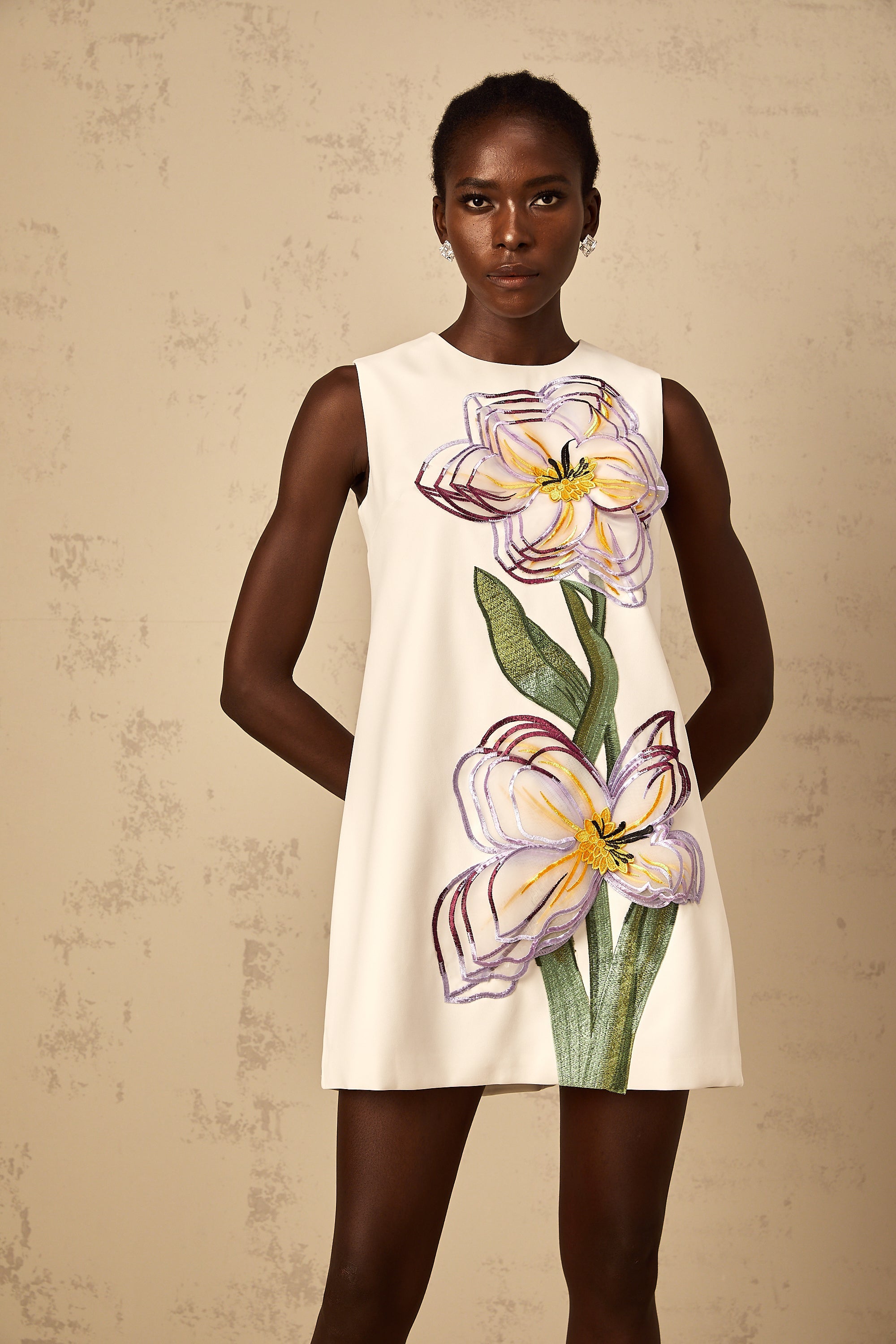 Irène White Sequin Floral Embroidered Mini Dress