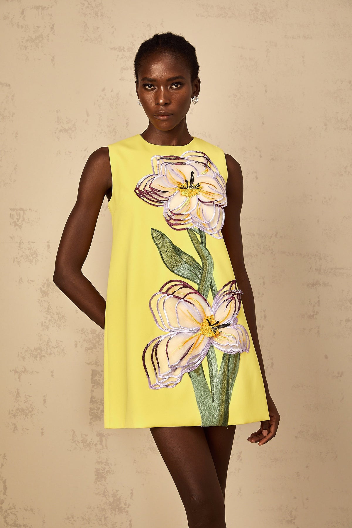 Irène Yellow Sequin Floral Embroidered Mini Dress