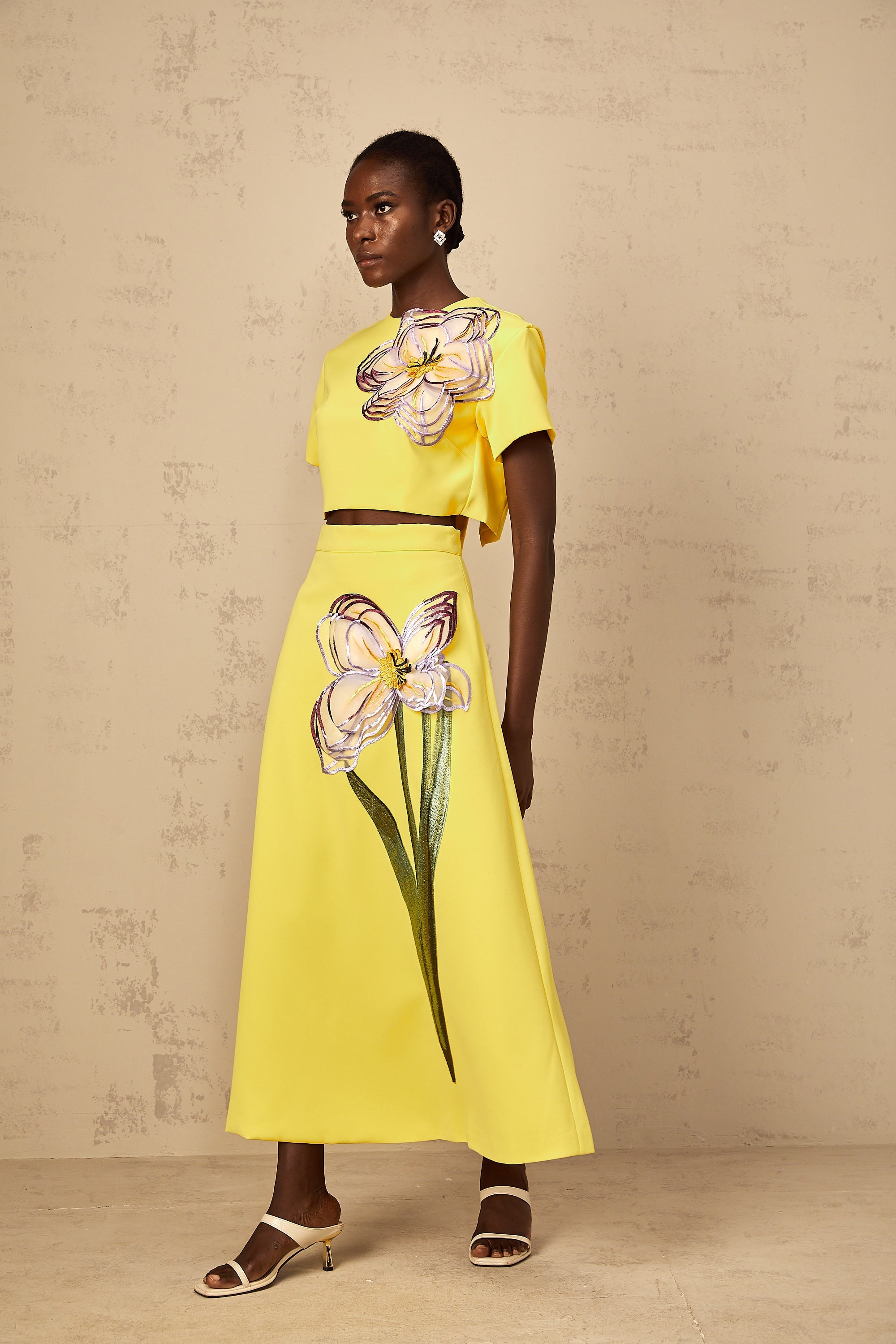 Irène Yellow Sequin Floral Embroidered Matching Set