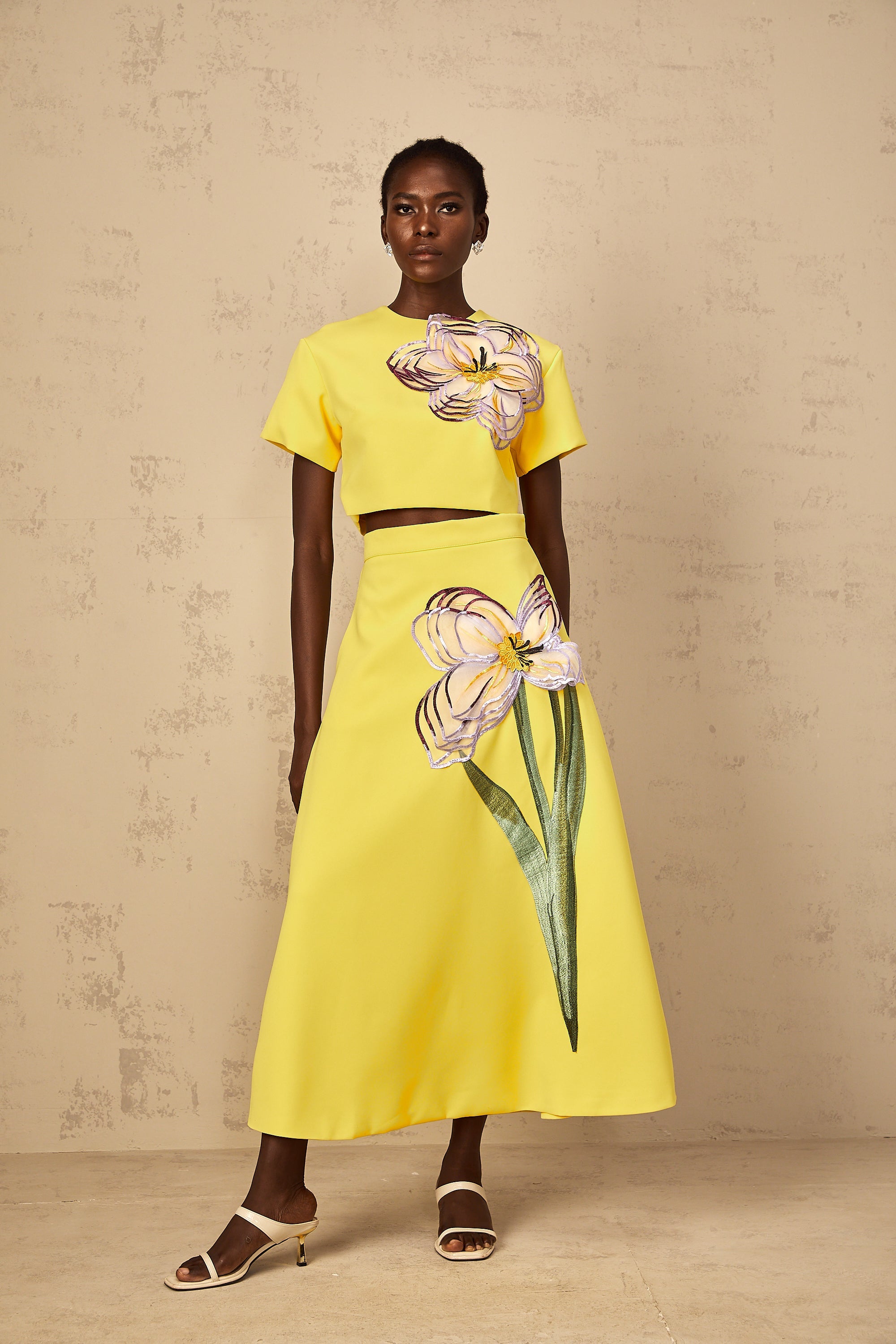 Irène Yellow Sequin Floral Embroidered Matching Set