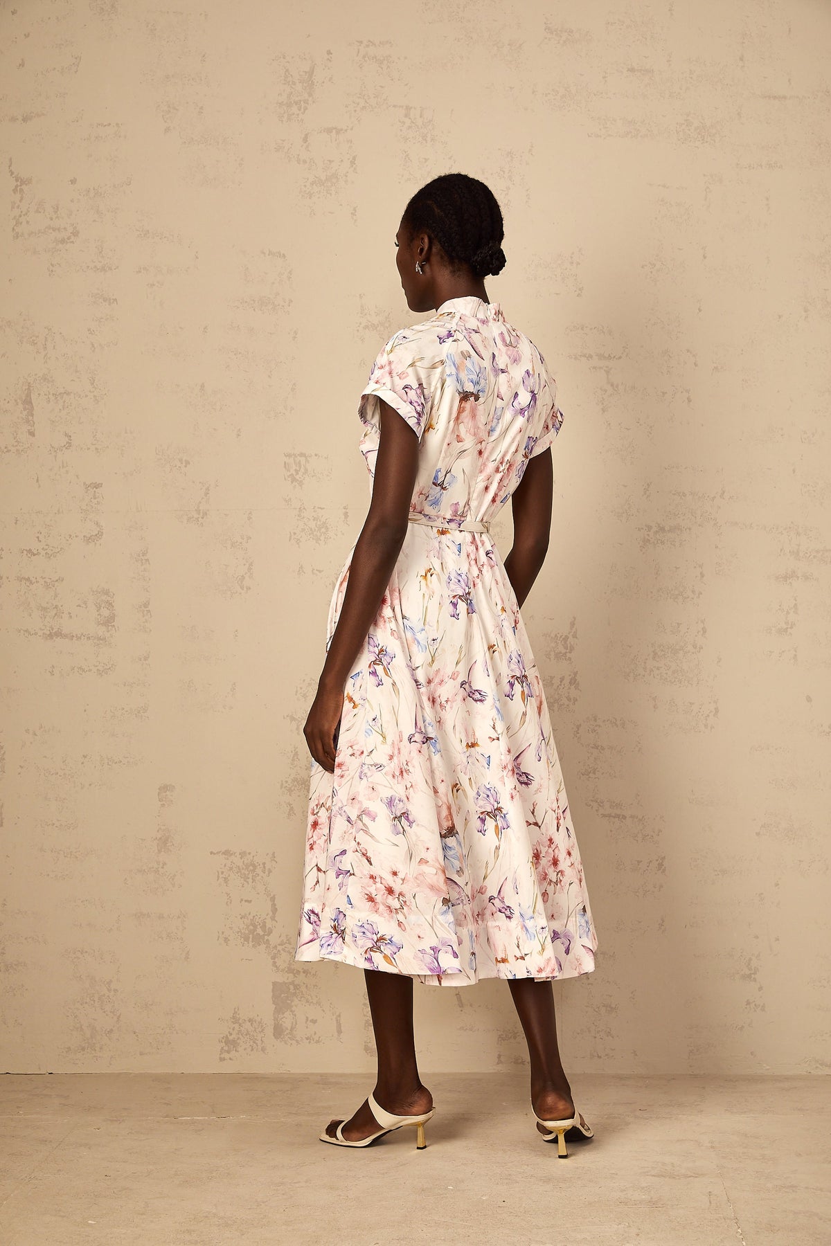 Géraldine White Mock-Neck Floral Print Midi Dress (Final Sale-US Only)