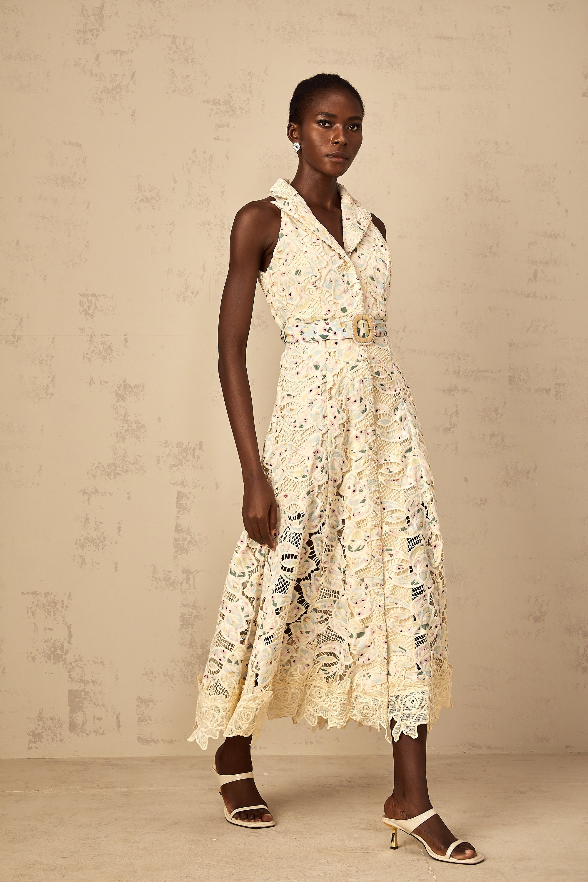 Avril Floral Embroidered Cut-Out Midi Dress