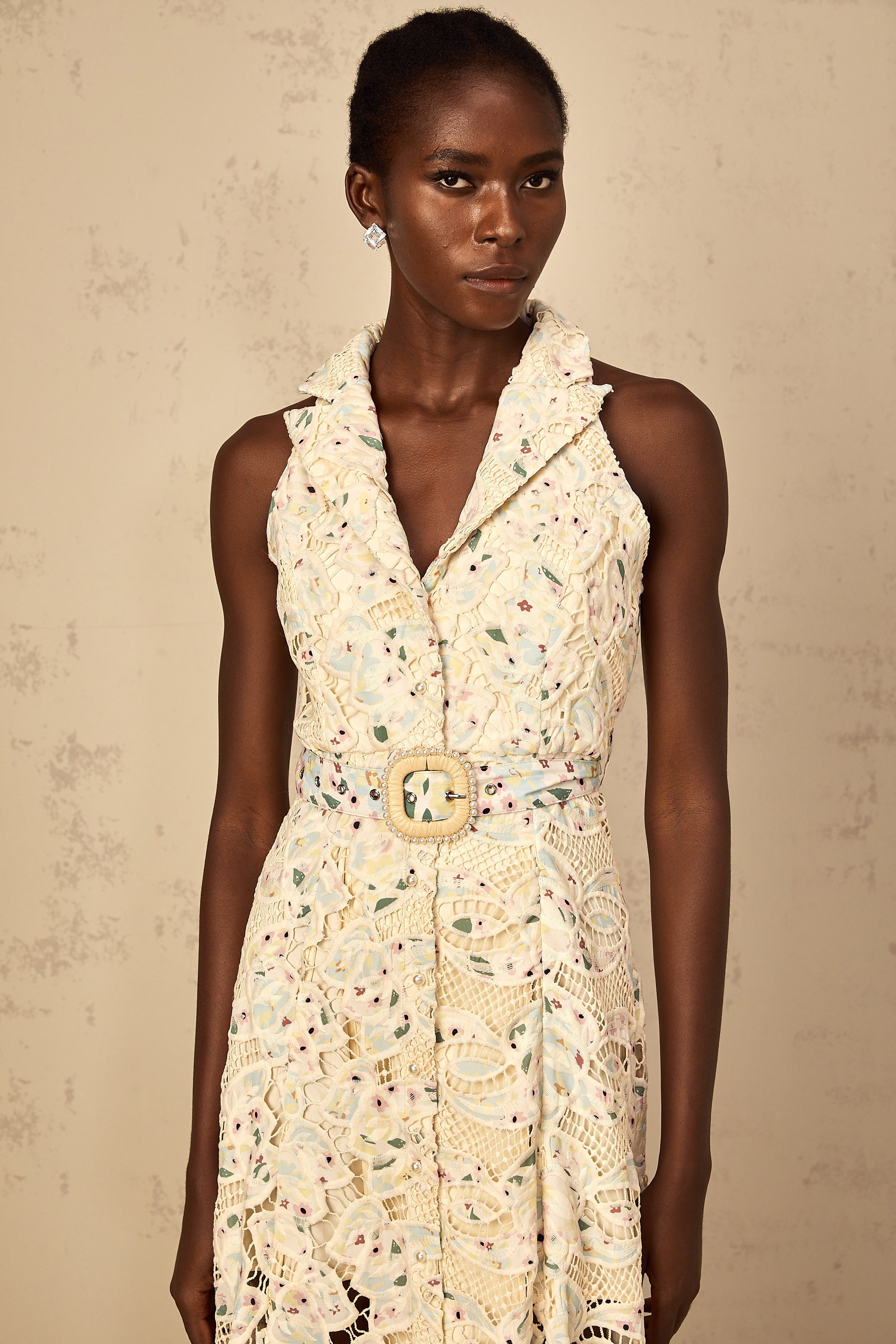Avril Floral Embroidered Cut-Out Midi Dress