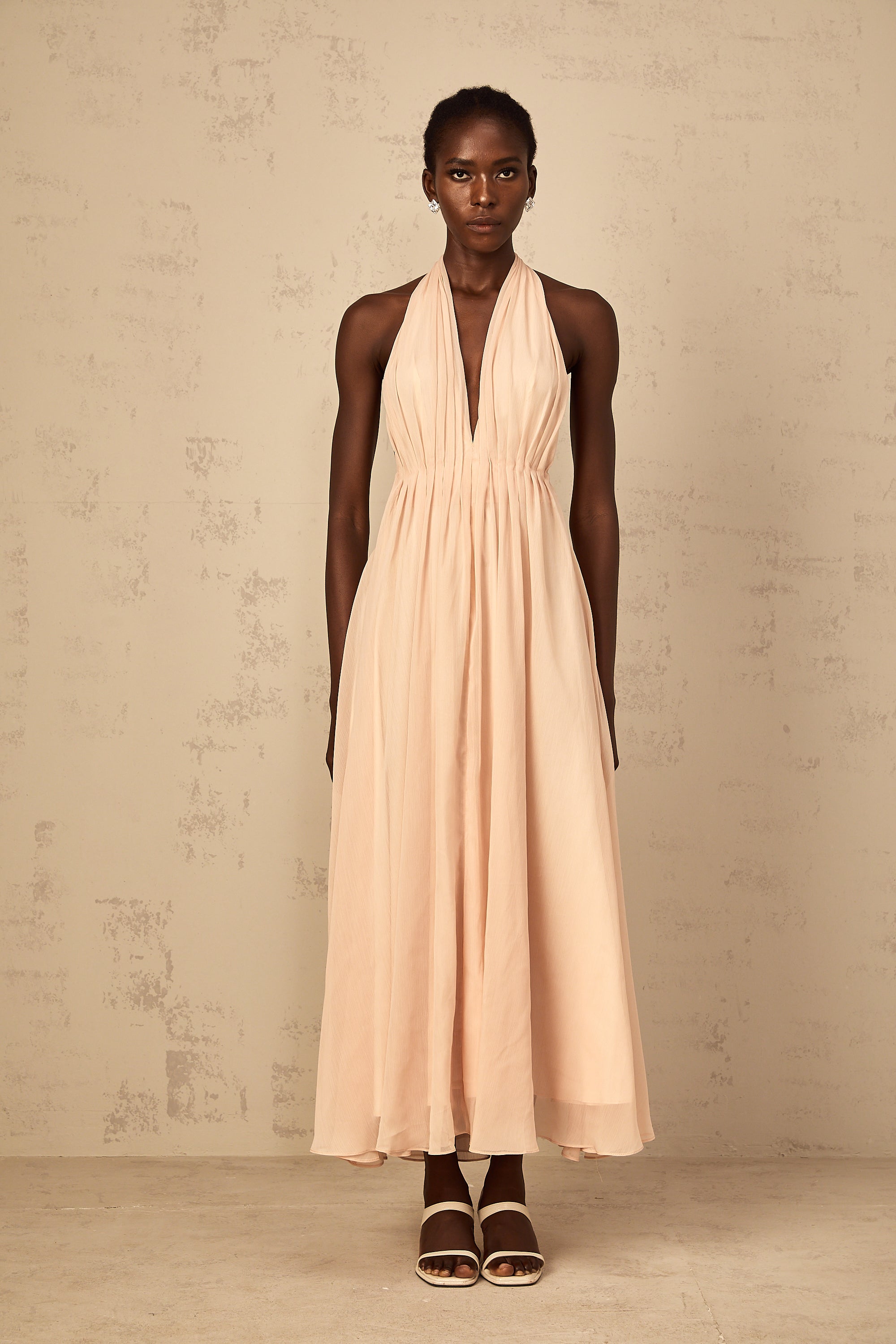 Dulcie Halterneck Shirred Tulle Maxi Dress