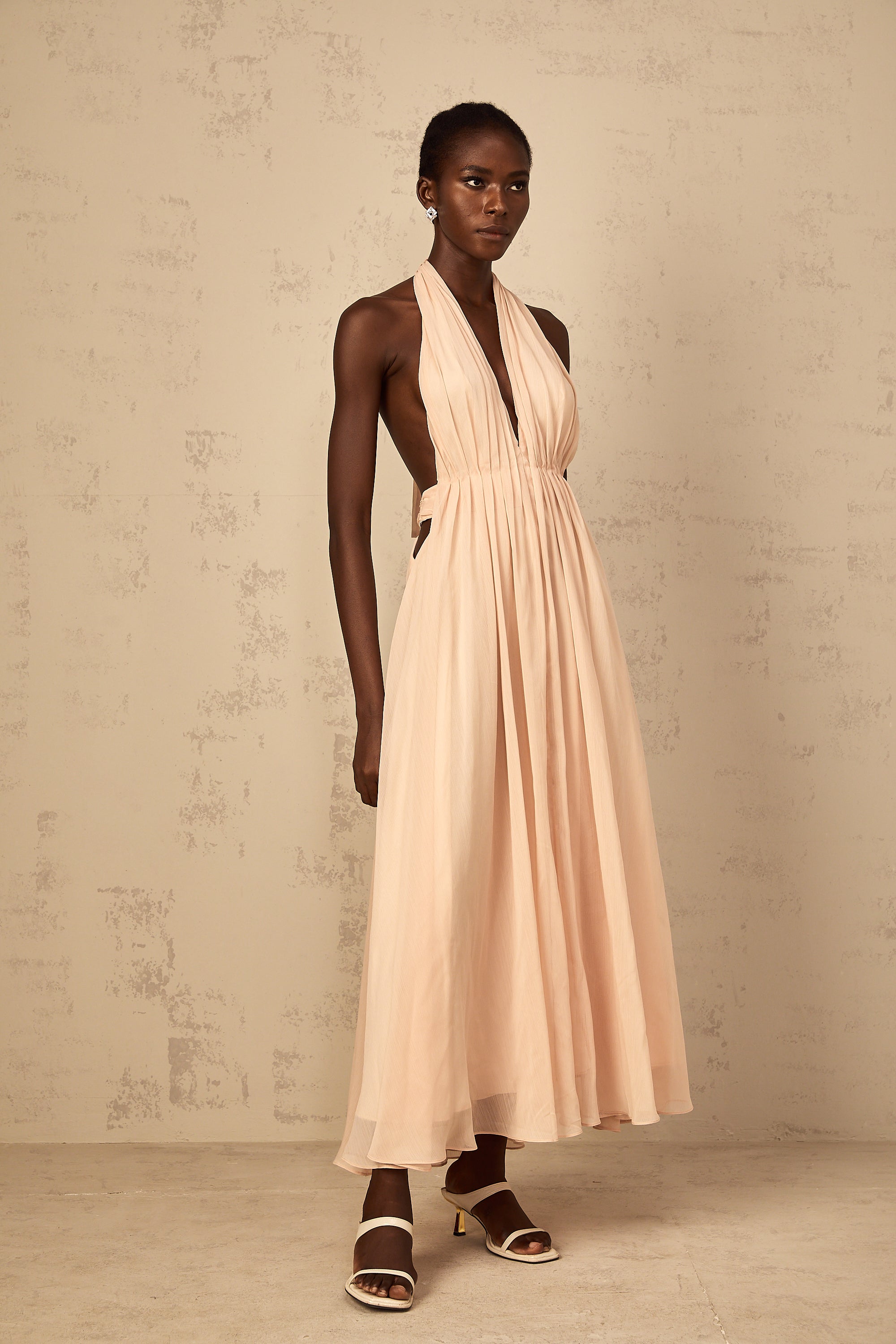Dulcie Halterneck Shirred Tulle Maxi Dress