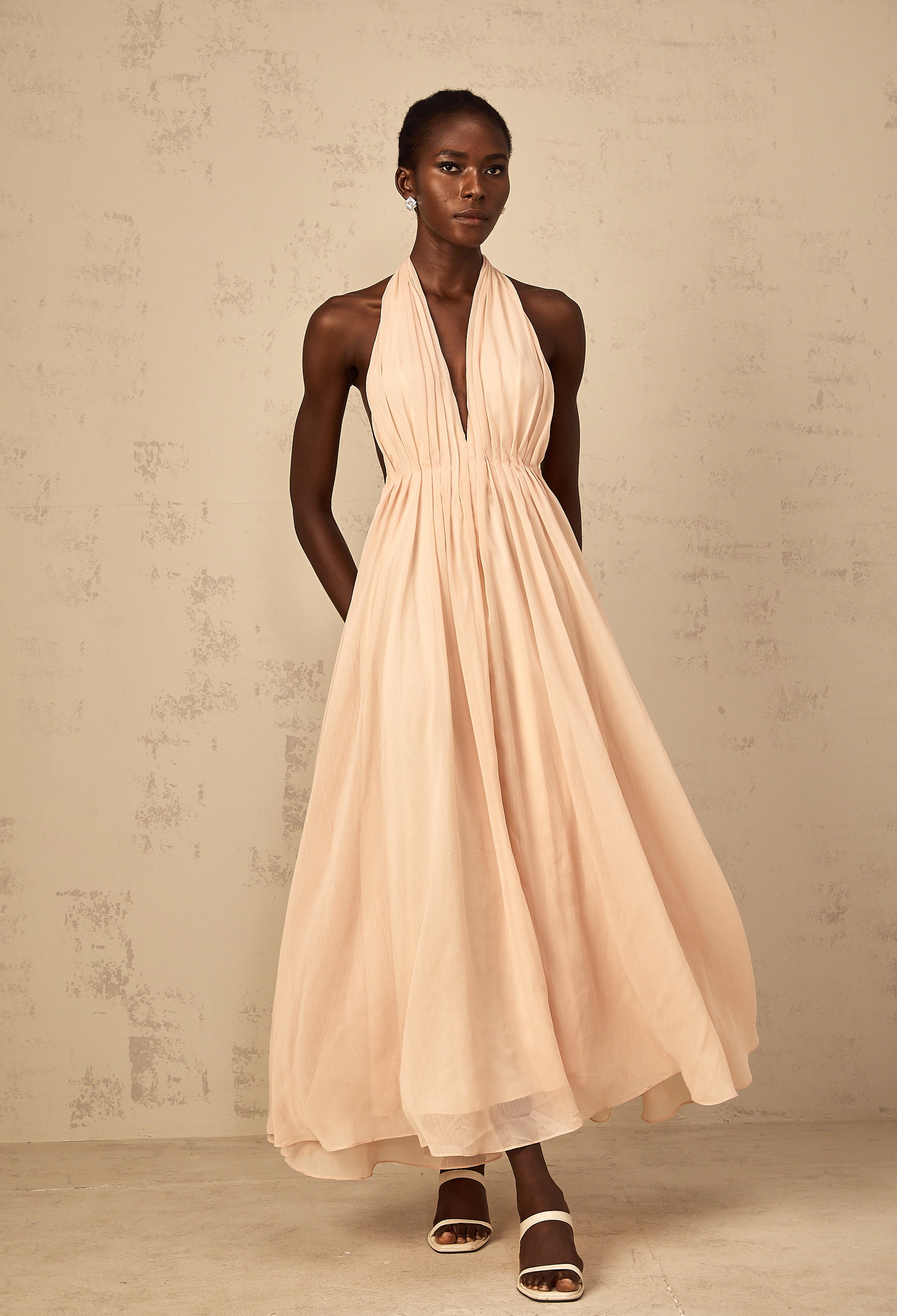 Dulcie Halterneck Shirred Tulle Maxi Dress