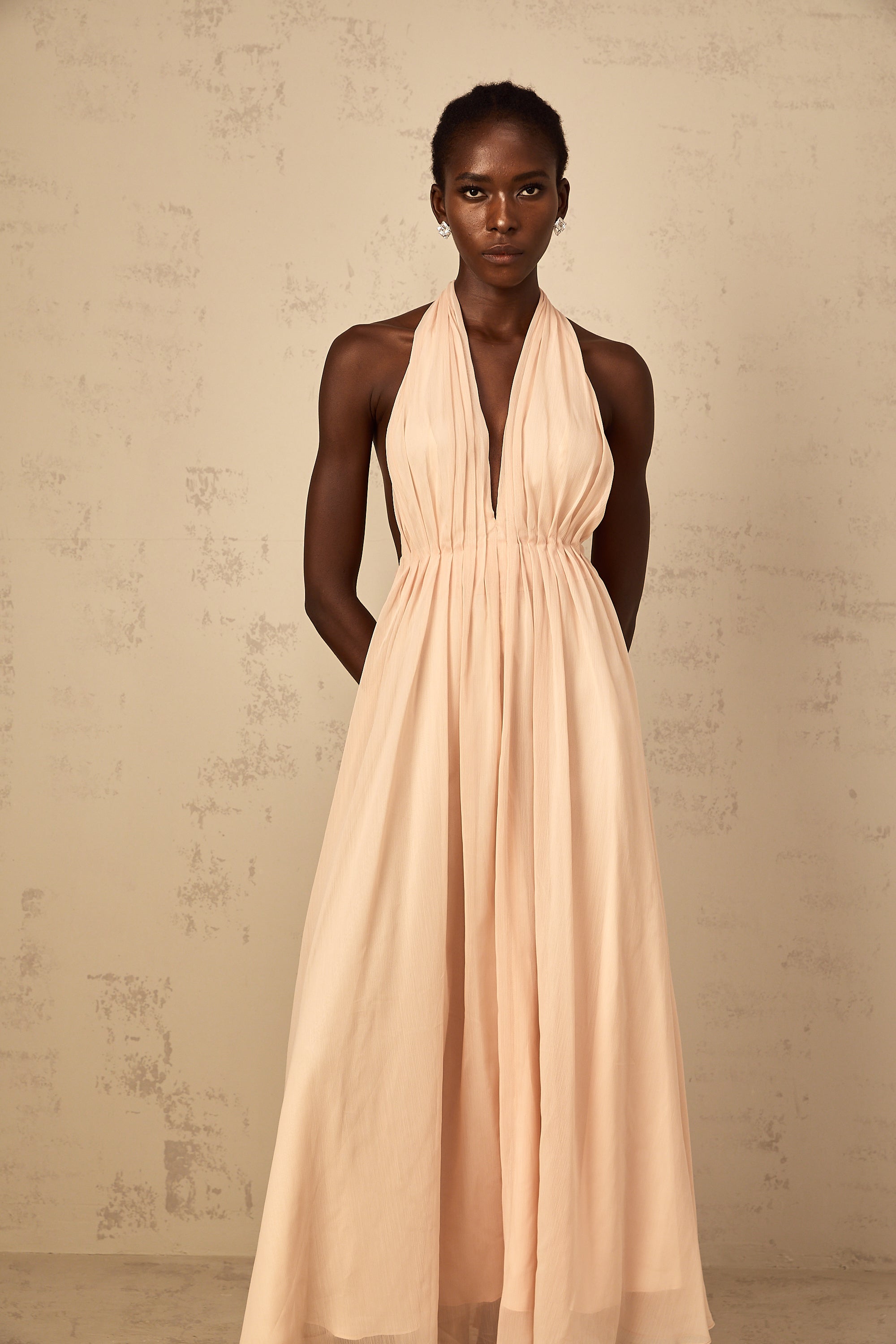 Dulcie Halterneck Shirred Tulle Maxi Dress
