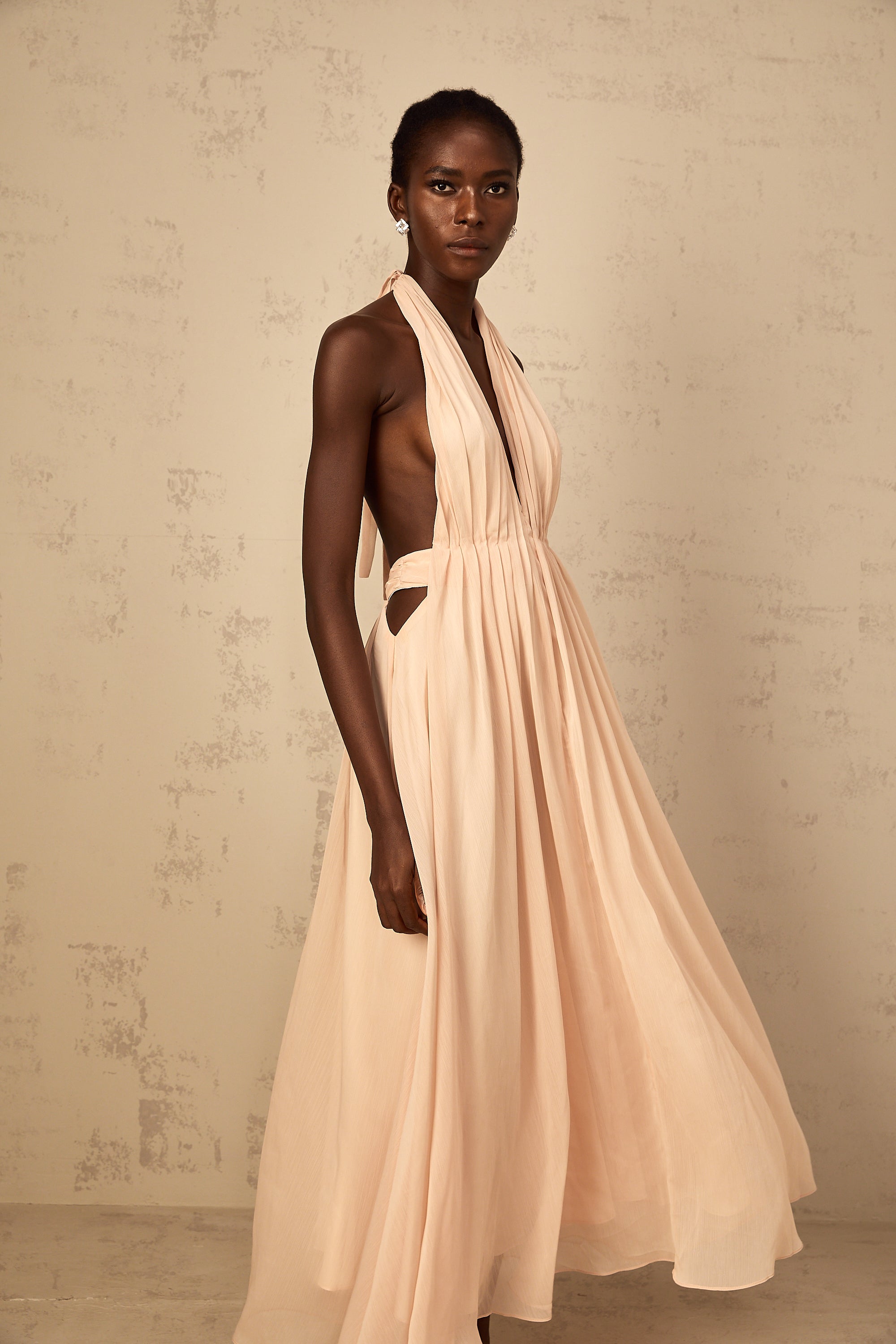 Dulcie Halterneck Shirred Tulle Maxi Dress