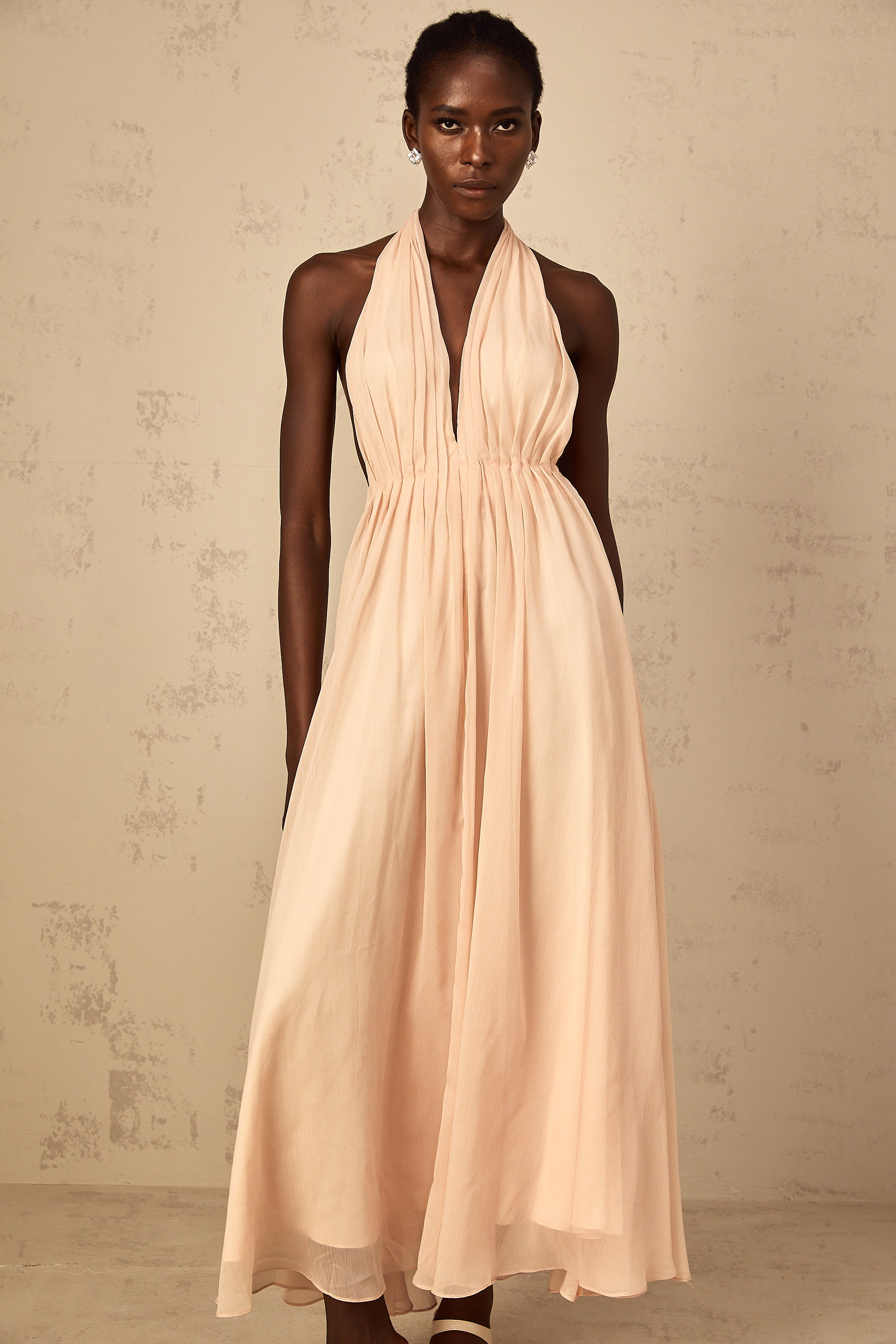 Dulcie Halterneck Shirred Tulle Maxi Dress