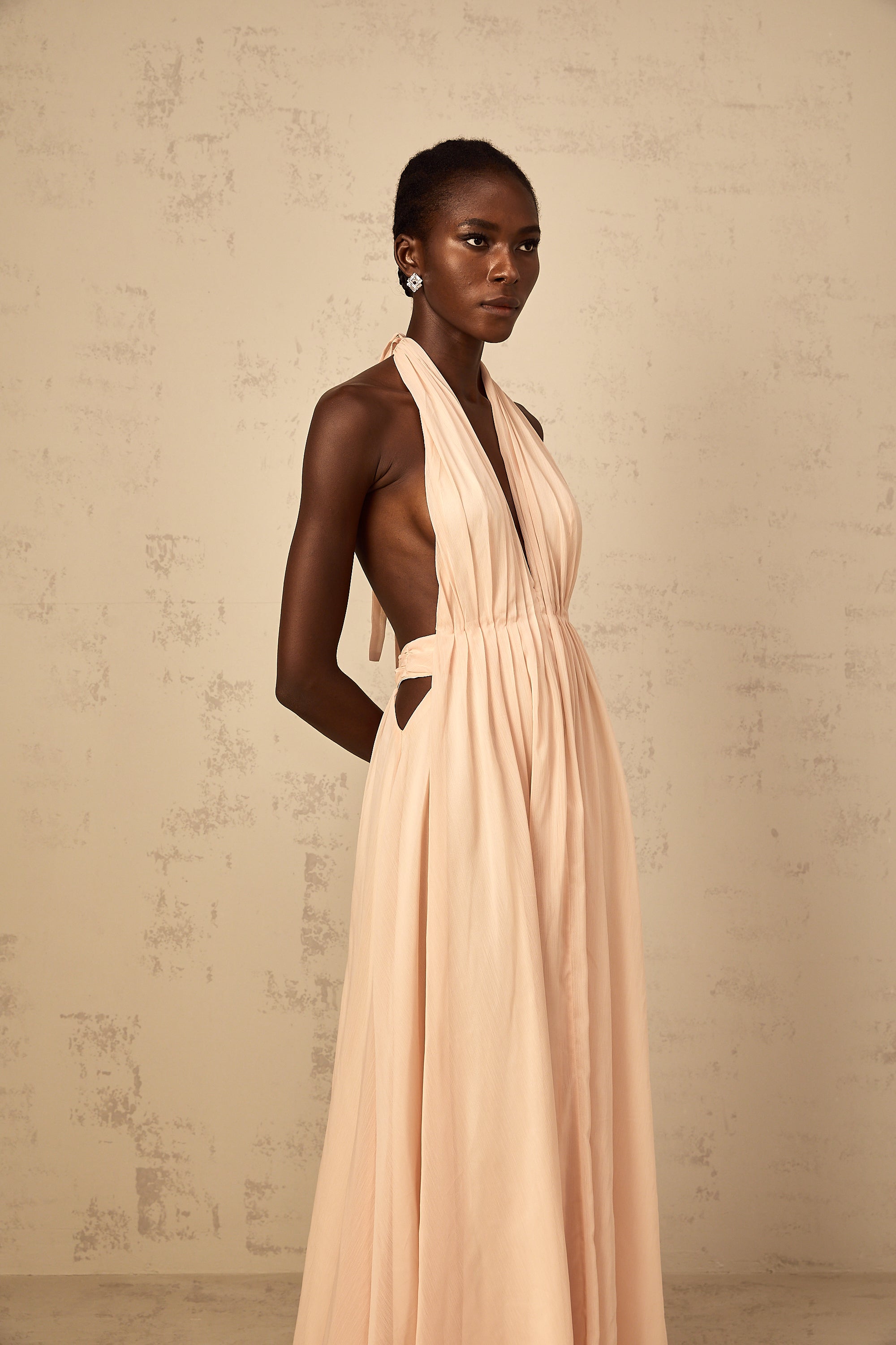 Dulcie Halterneck Shirred Tulle Maxi Dress