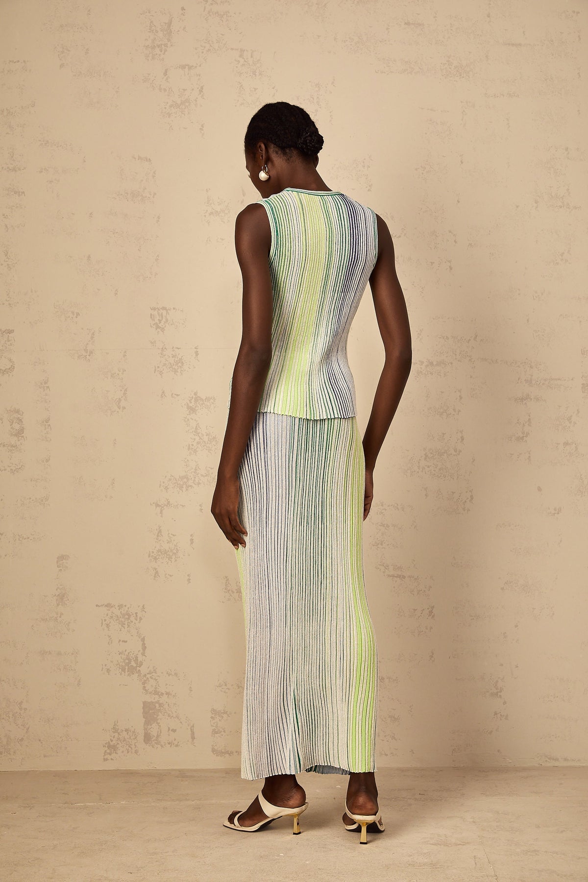 Ulysse Green Glitter Pleated Knit Matching Set