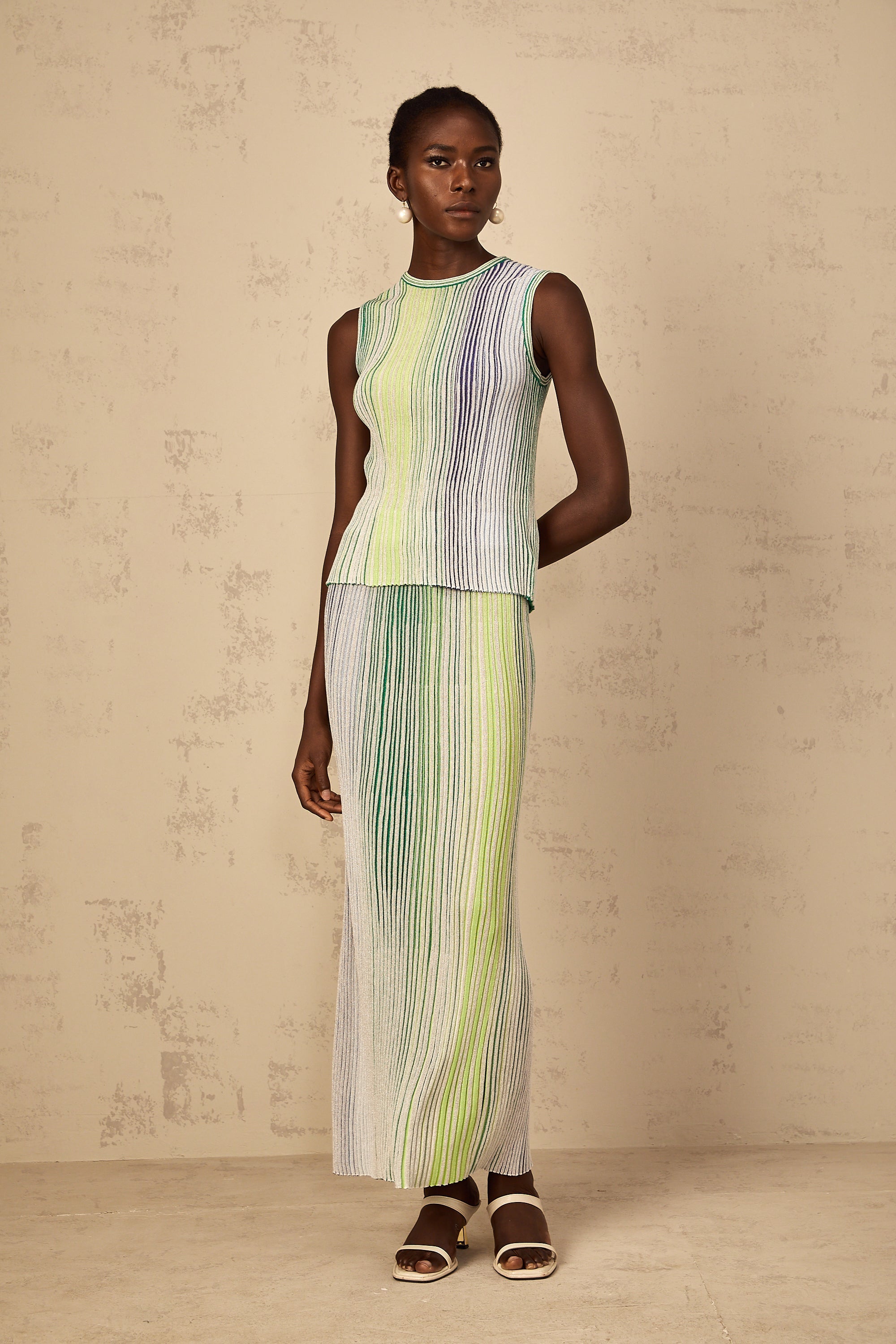 Ulysse Green Glitter Pleated Knit Matching Set