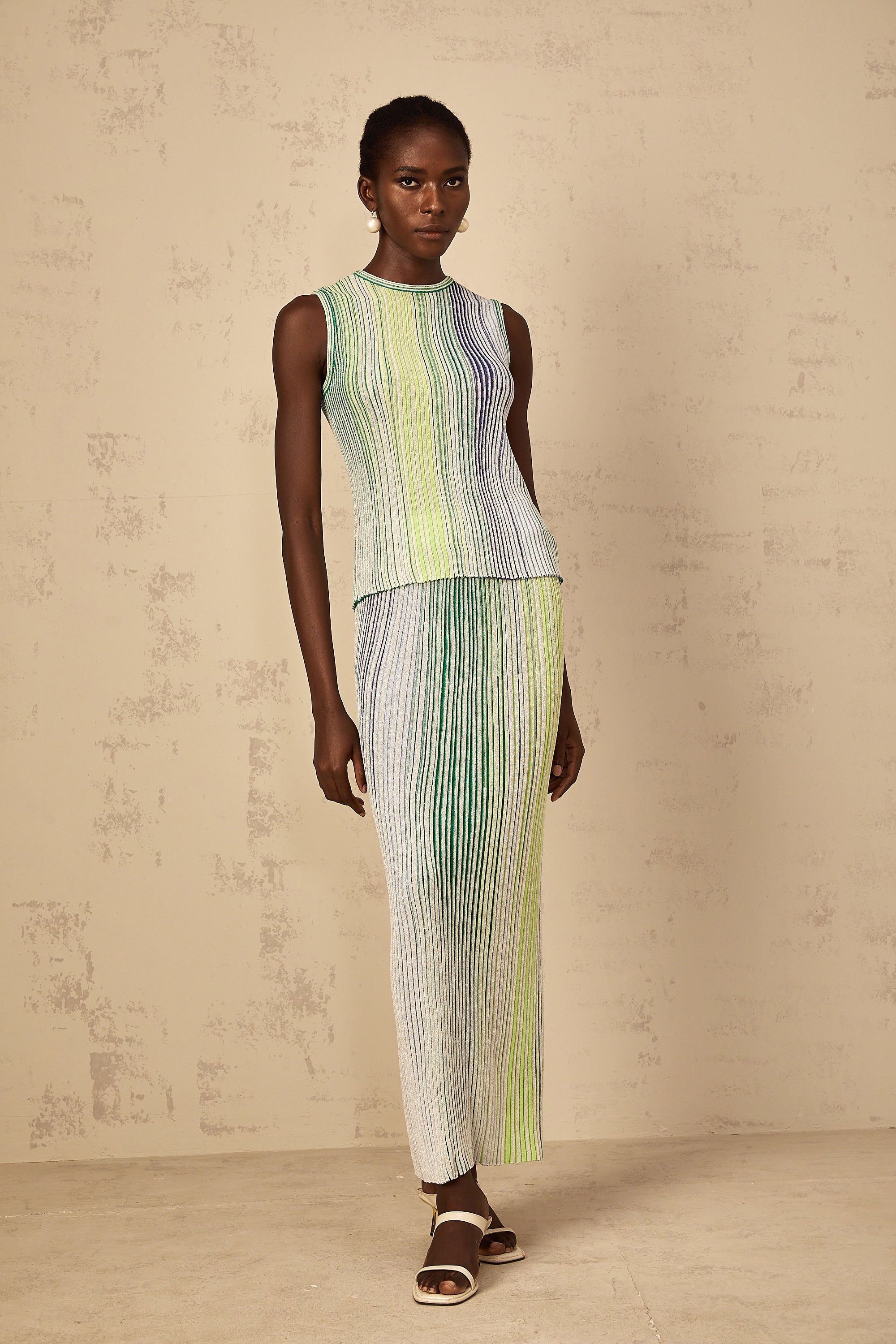 Ulysse Green Glitter Pleated Knit Matching Set