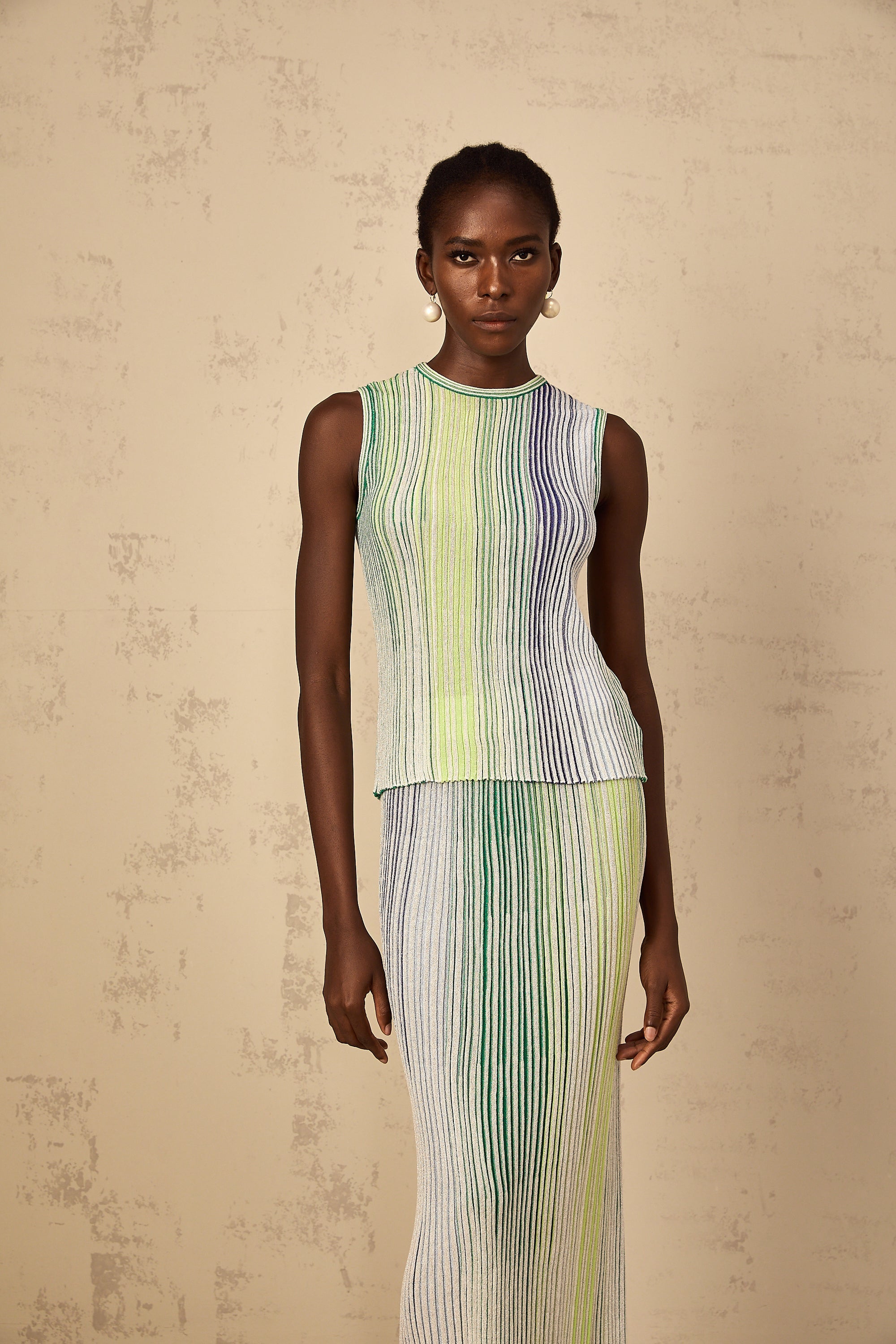 Ulysse Green Glitter Pleated Knit Matching Set