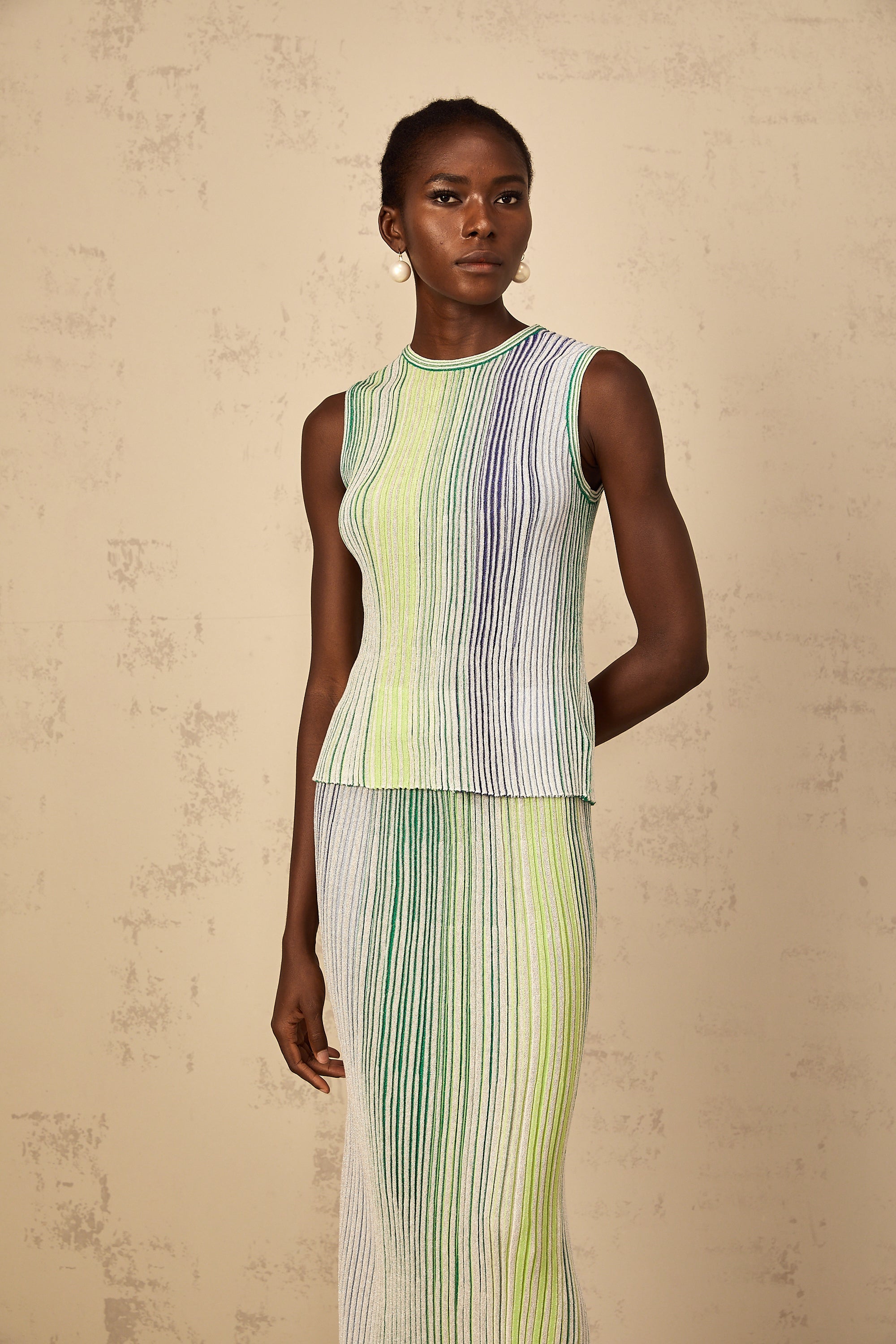 Ulysse Green Glitter Pleated Knit Matching Set