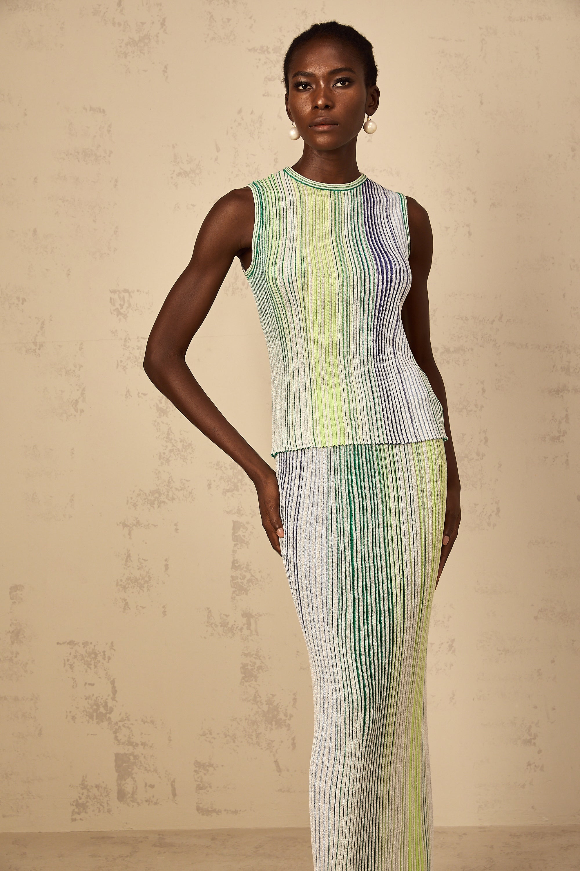 Ulysse Green Glitter Pleated Knit Matching Set