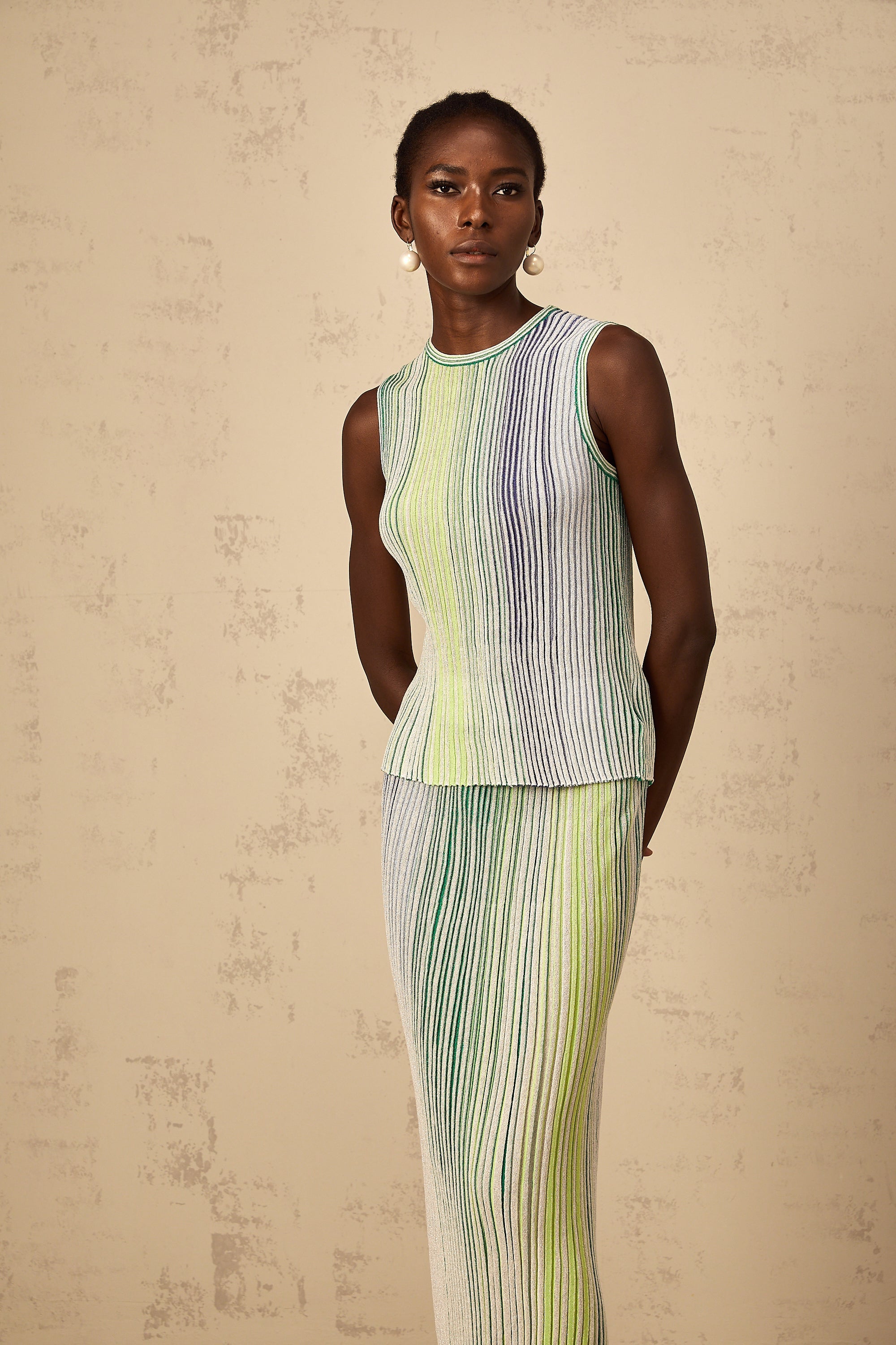 Ulysse Green Glitter Pleated Knit Matching Set