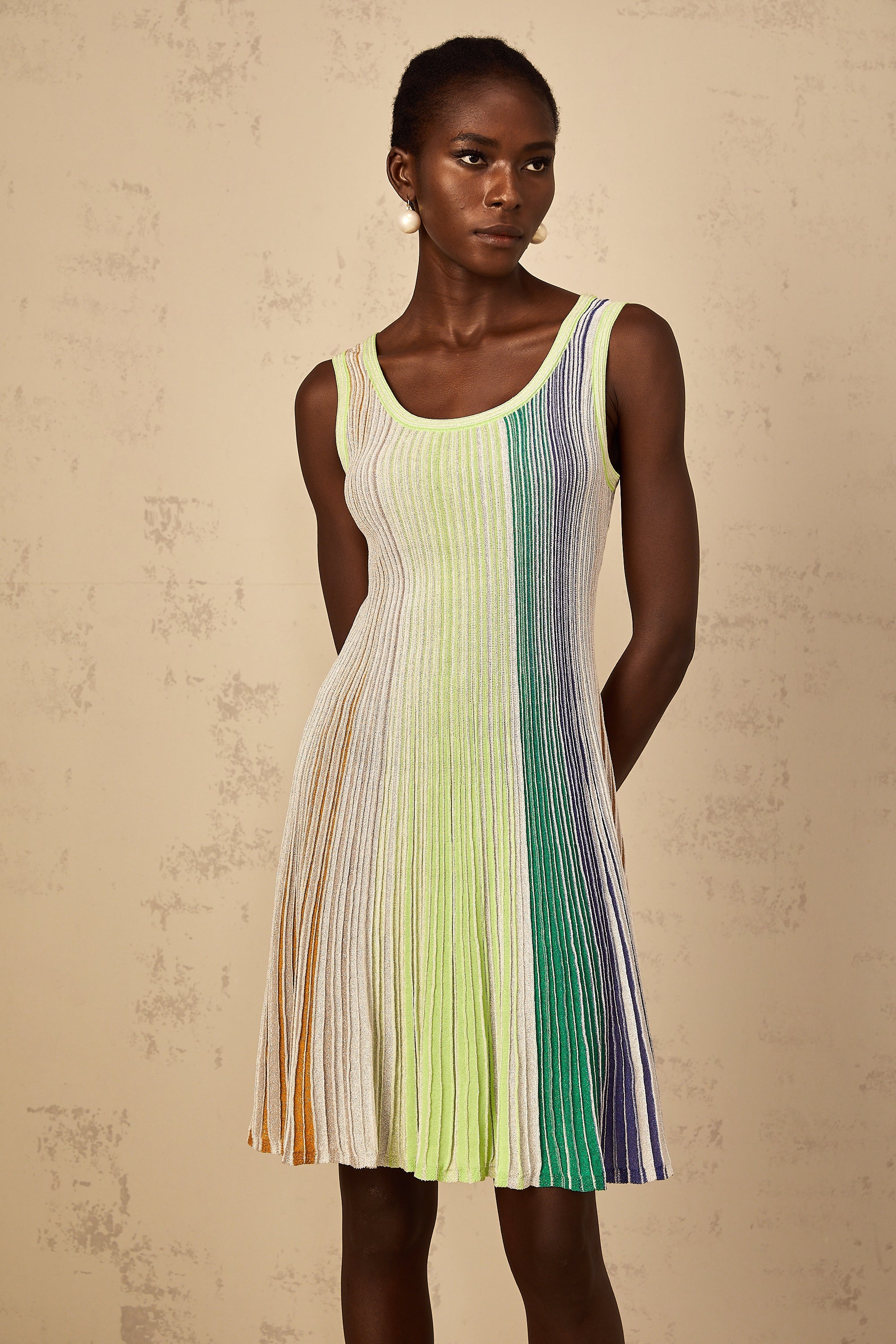 Amaryllis Green Sequin Striped Knit Mini Dress (Final Sale-US Only)