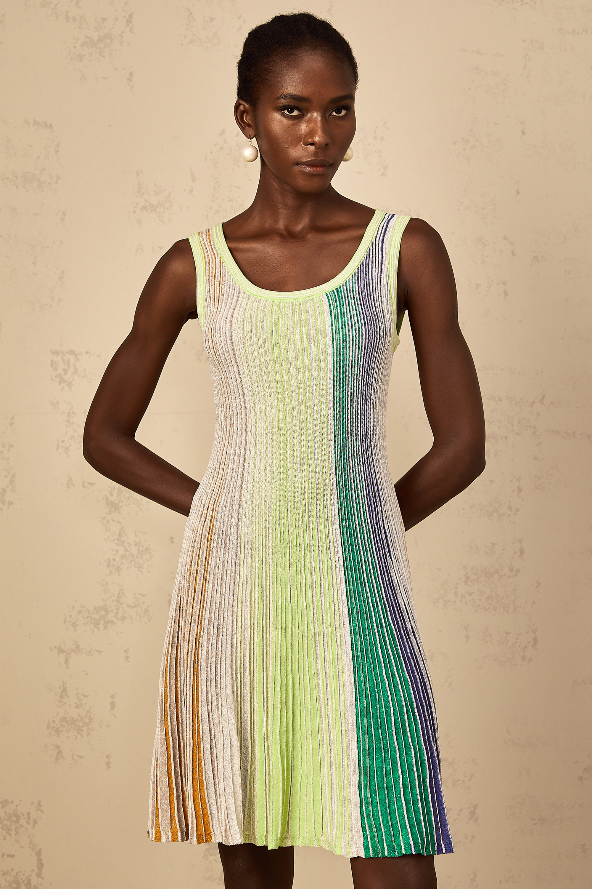 Amaryllis Green Sequin Striped Knit Mini Dress (Final Sale-US Only)