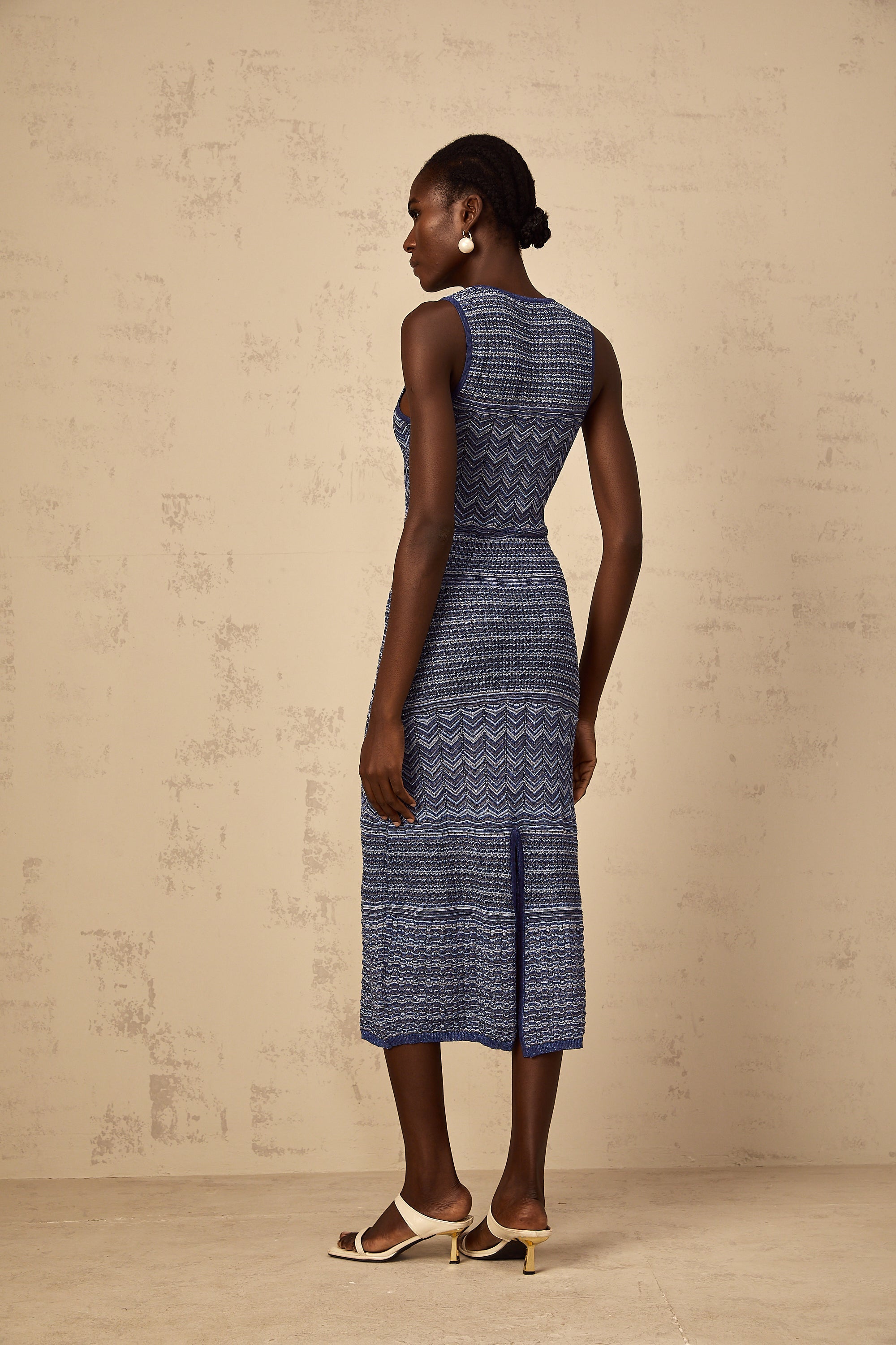 Ingrid Blue Wavy Crochet Knit Midi Dress (Final Sale-US Only)