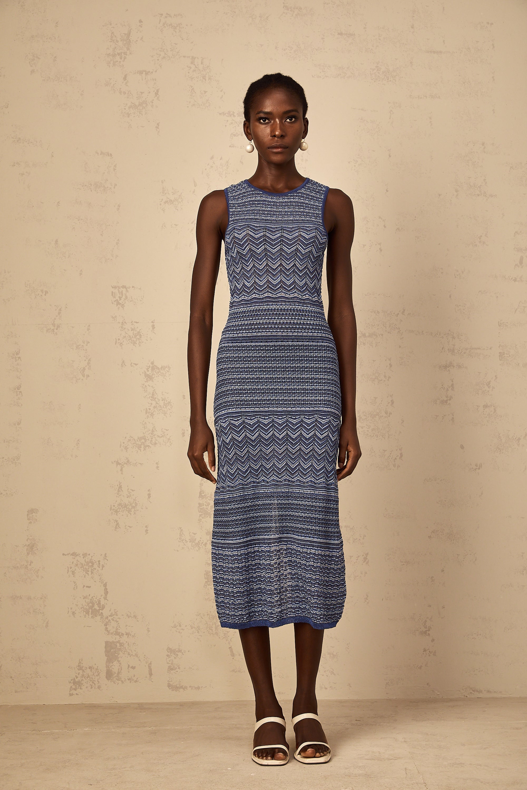 Ingrid Blue Wavy Crochet Knit Midi Dress (Final Sale-US Only)