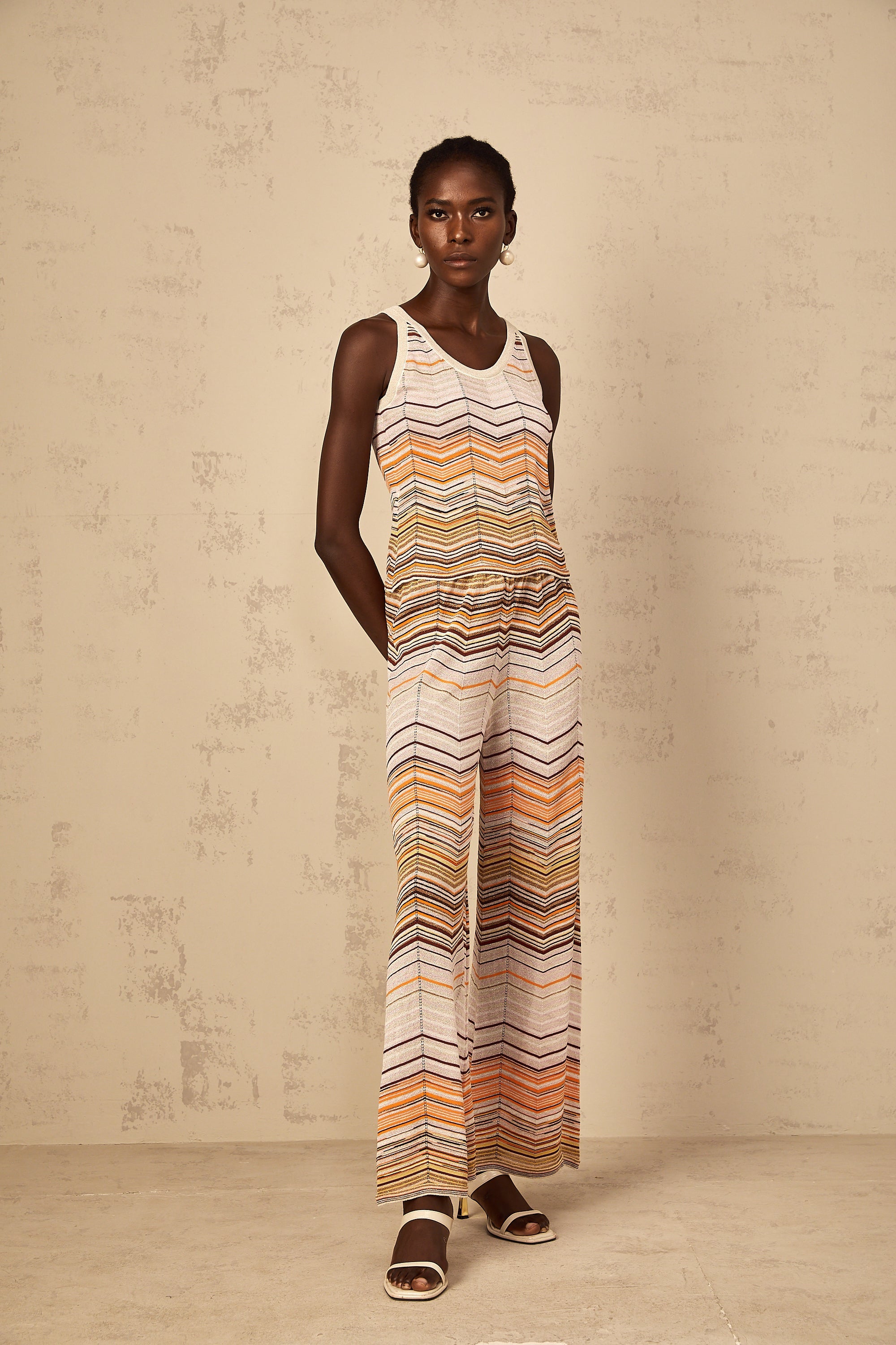 Chloé Neutral Striped Knit Matching Set