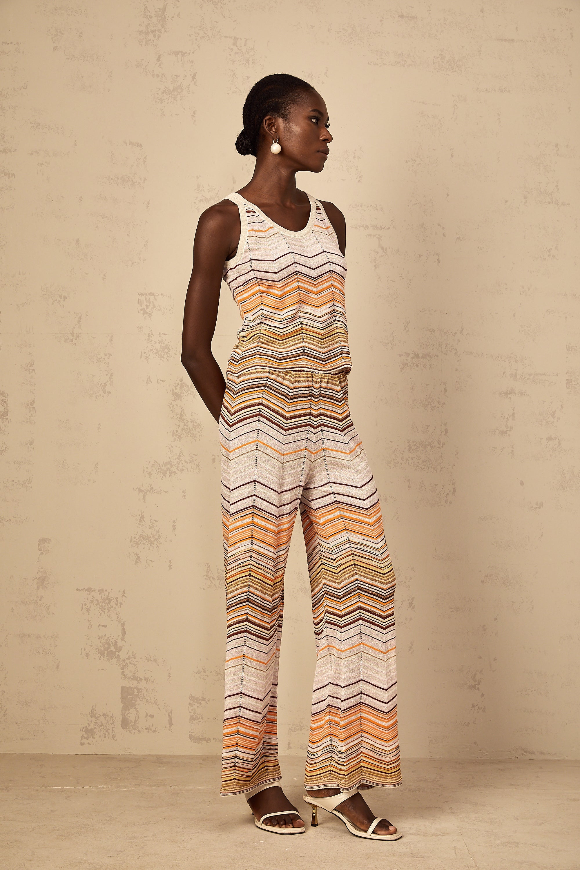 Chloé Neutral Striped Knit Matching Set
