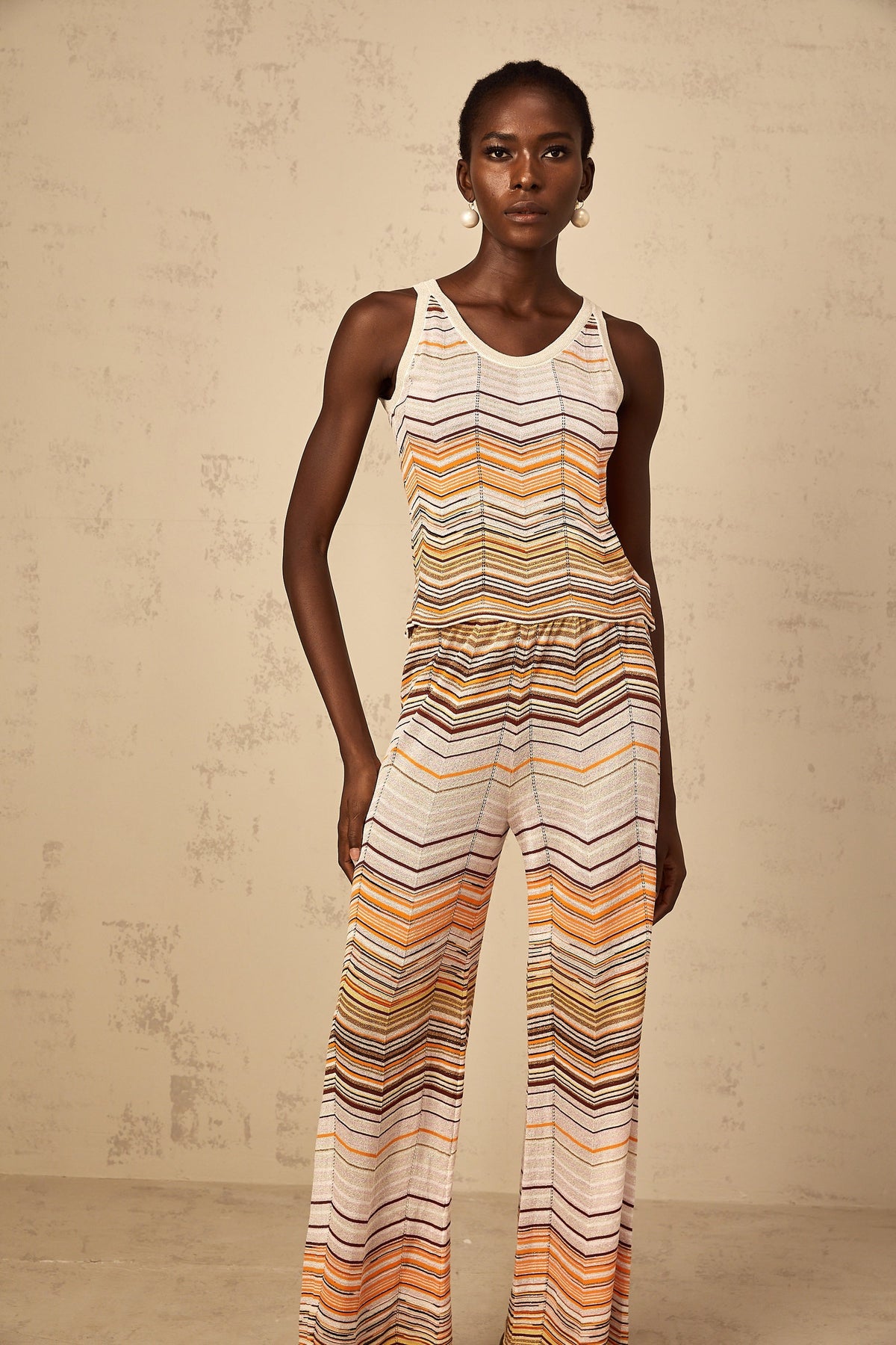 Chloé Neutral Striped Knit Matching Set