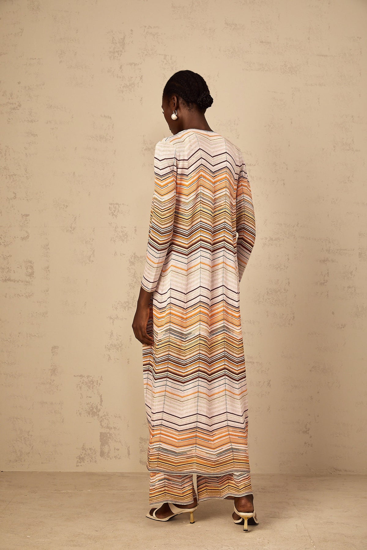 Chloé Neutral Striped Knit Long Cardigan