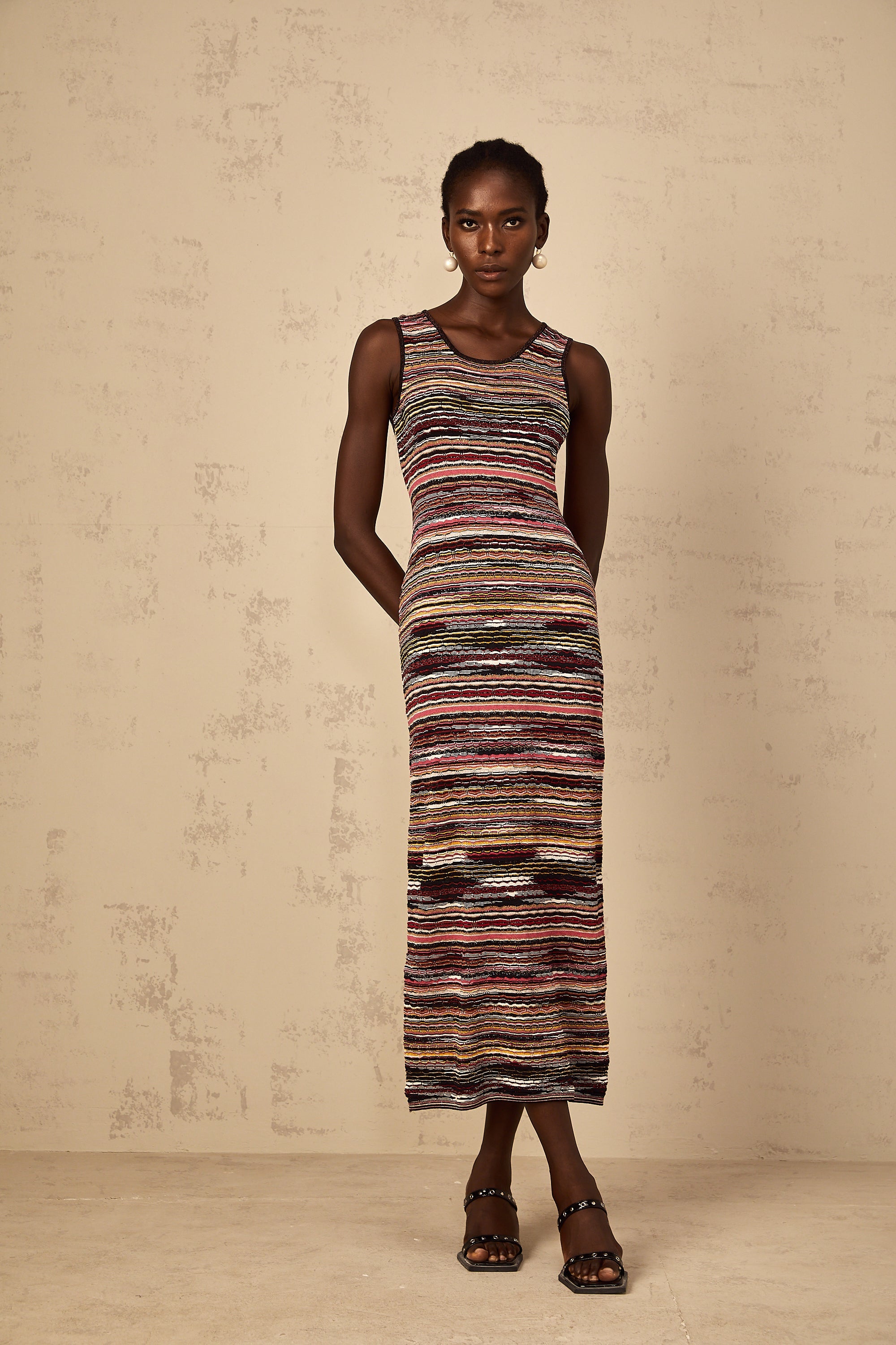 Quentin Purple Striped Crochet Knit Midi Dress