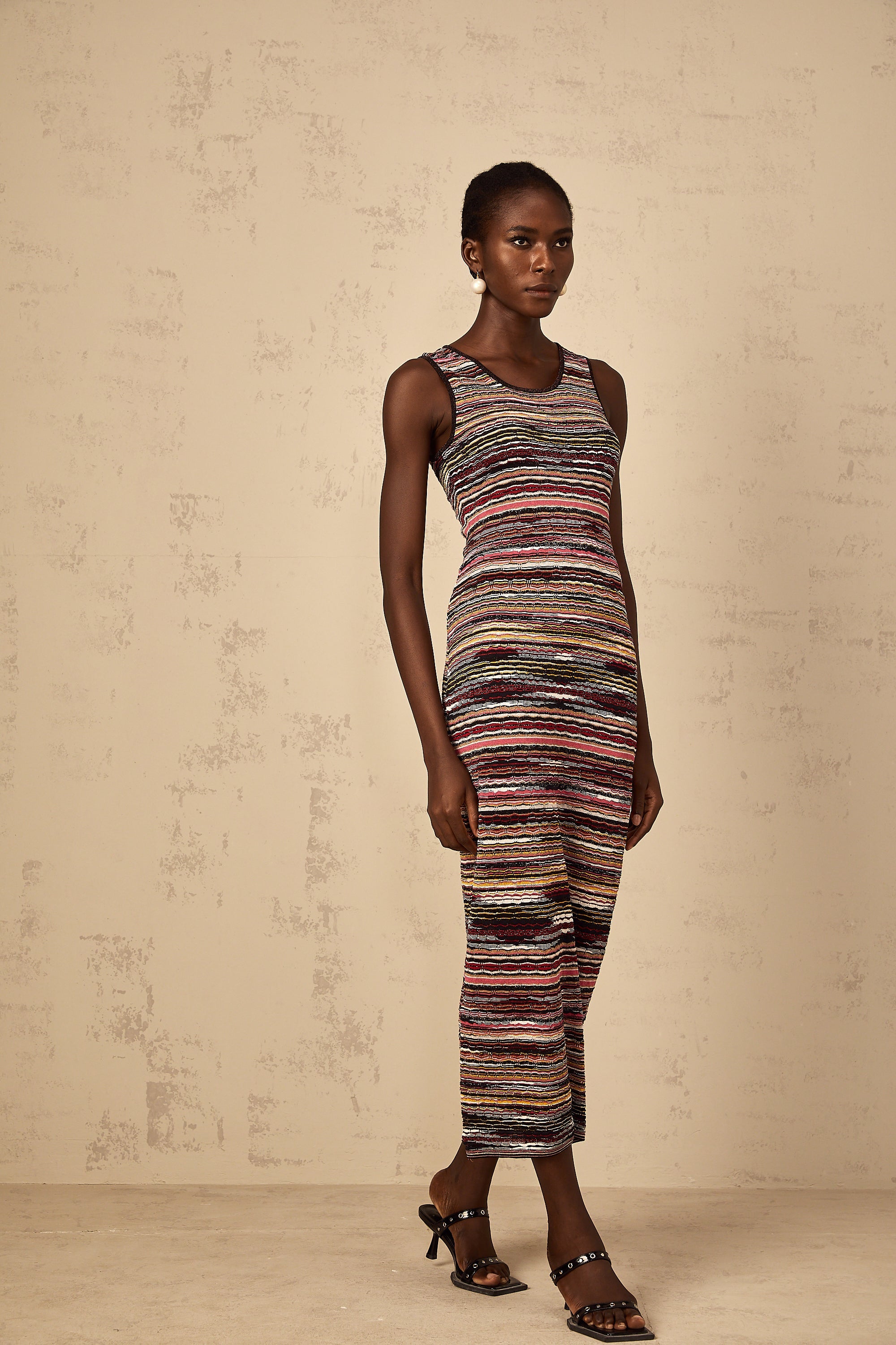 Quentin Purple Striped Crochet Knit Midi Dress