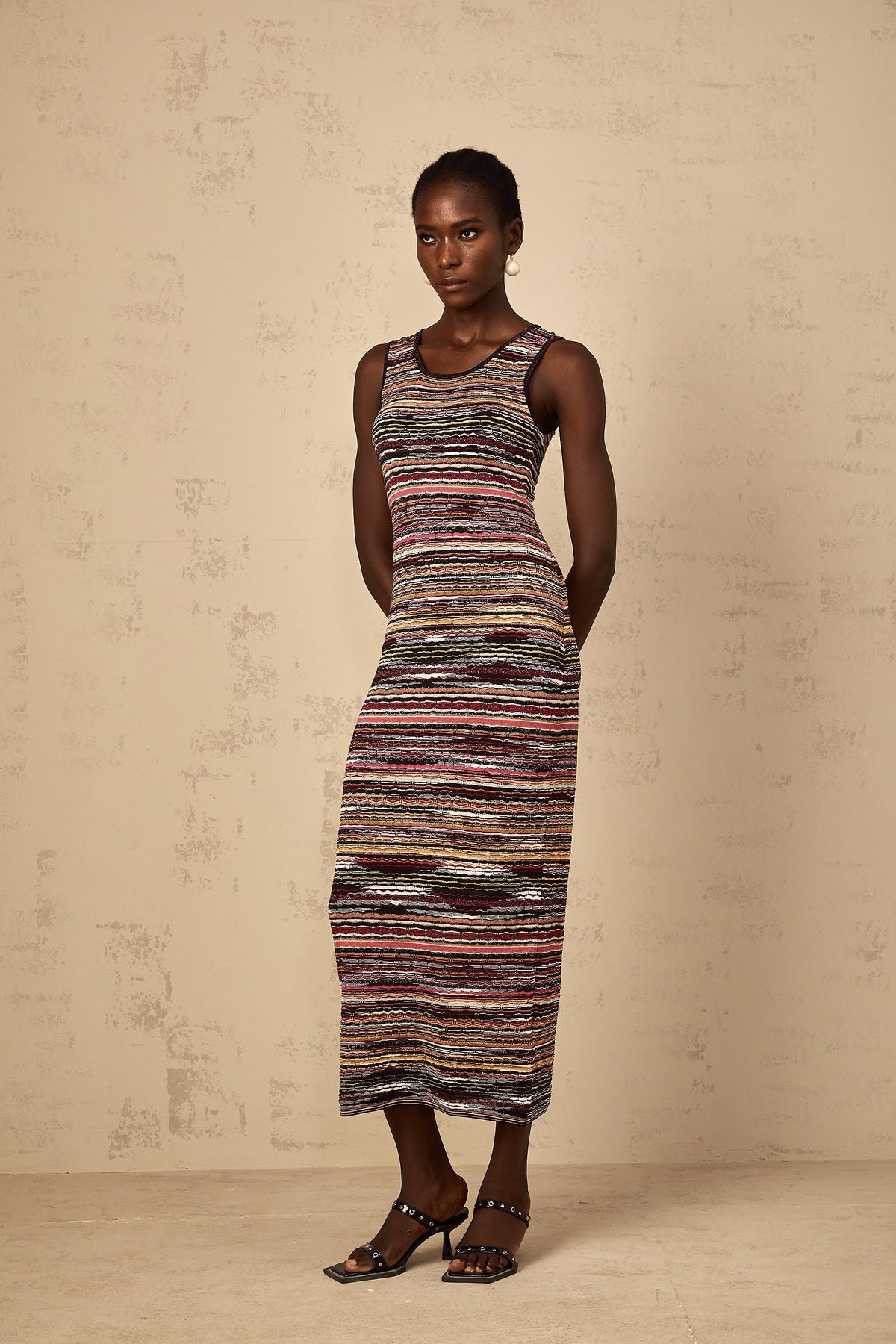 Quentin Purple Striped Crochet Knit Midi Dress