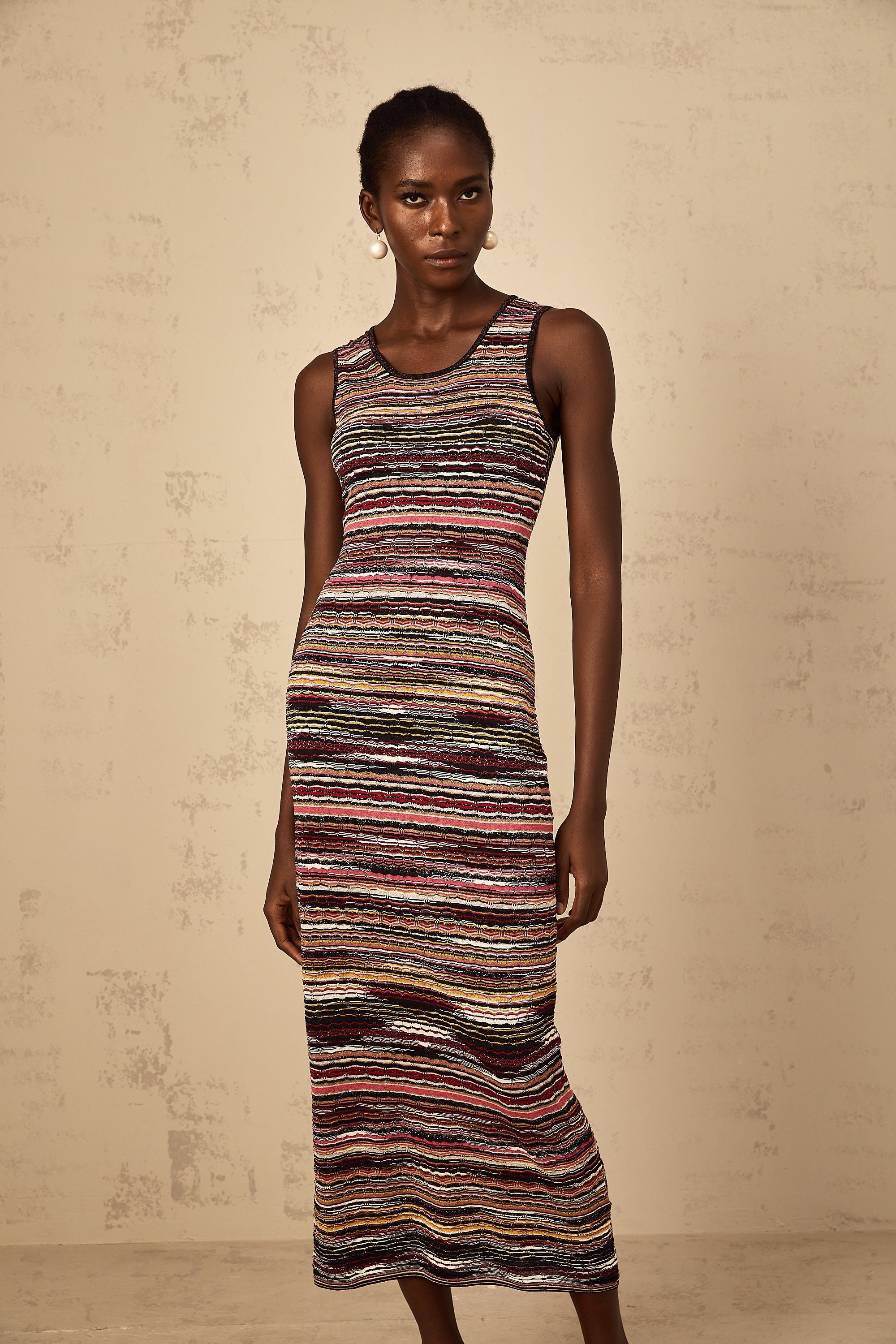 Quentin Purple Striped Crochet Knit Midi Dress