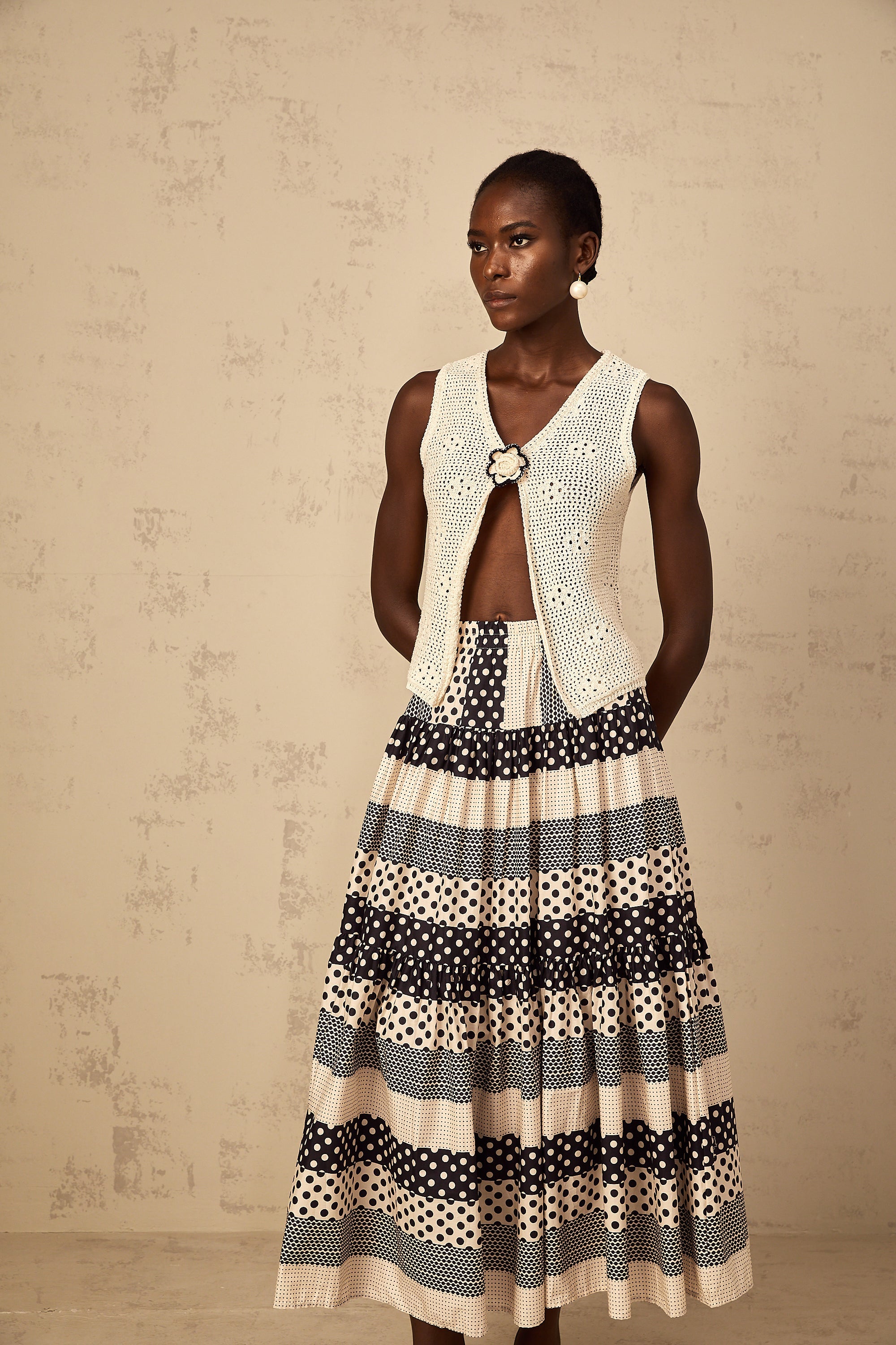 Joséphine crochet-knit open-front tank top