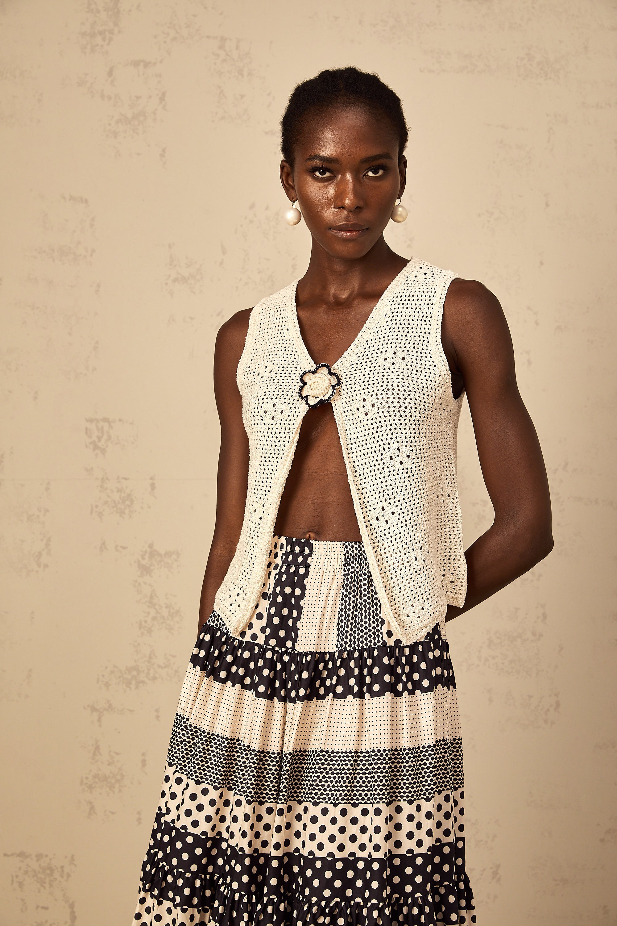 Joséphine crochet-knit open-front tank top
