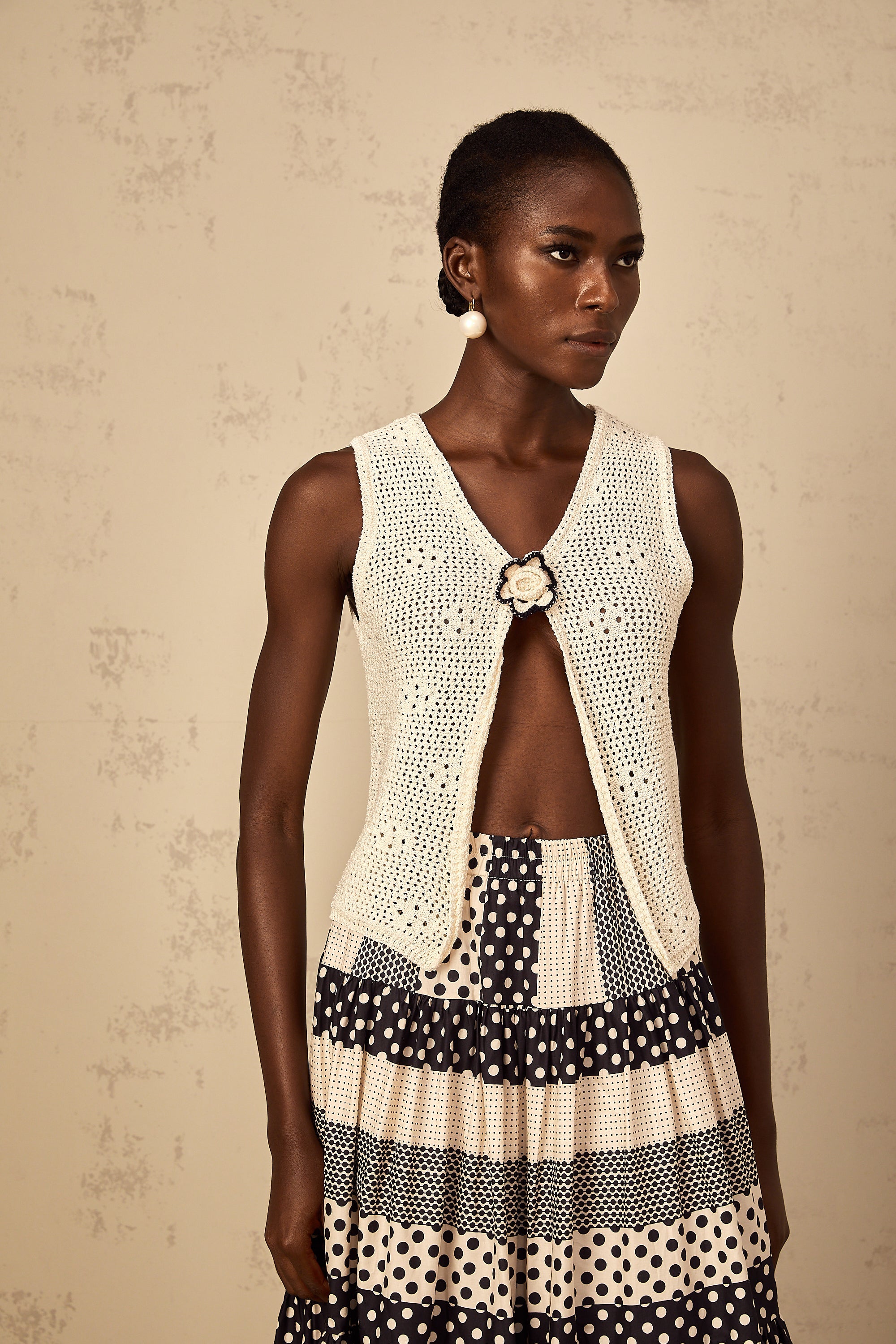 Joséphine crochet-knit open-front tank top