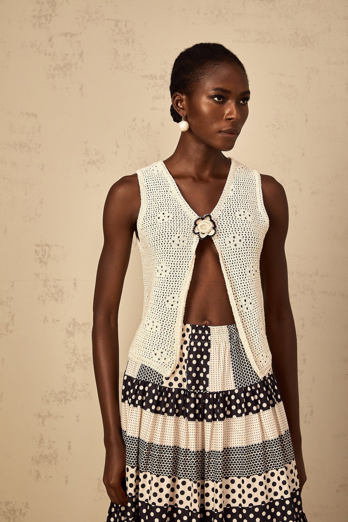 Joséphine crochet-knit open-front tank top