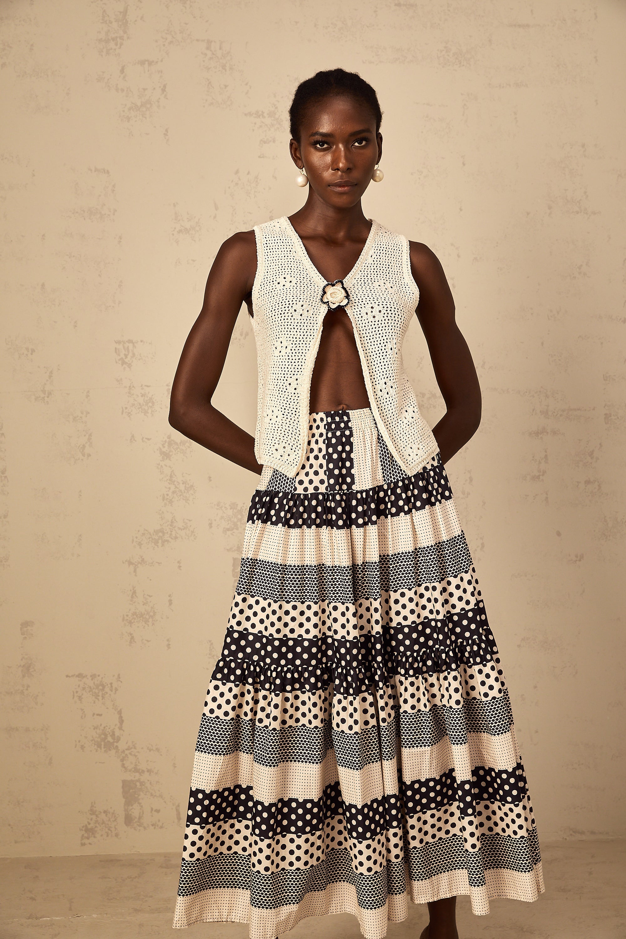 Joséphine crochet-knit open-front tank top