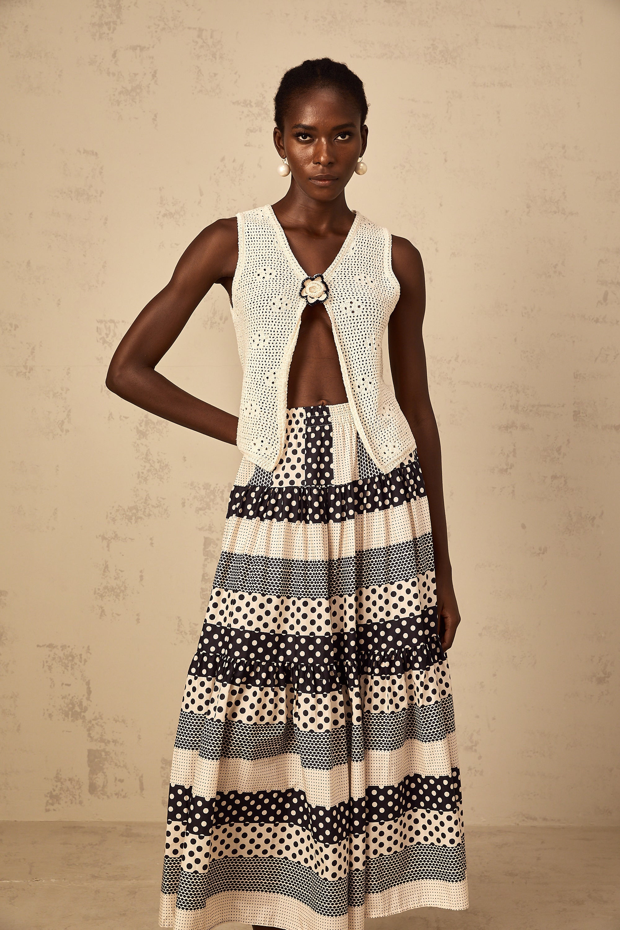 Joséphine crochet-knit open-front tank top
