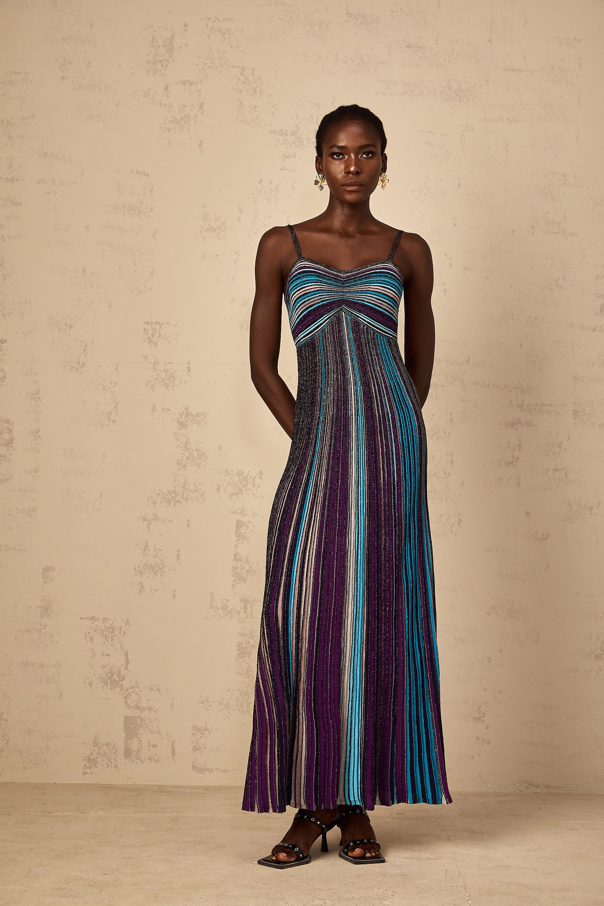 Bruyère Purple Sequin Striped Knit Maxi Dress