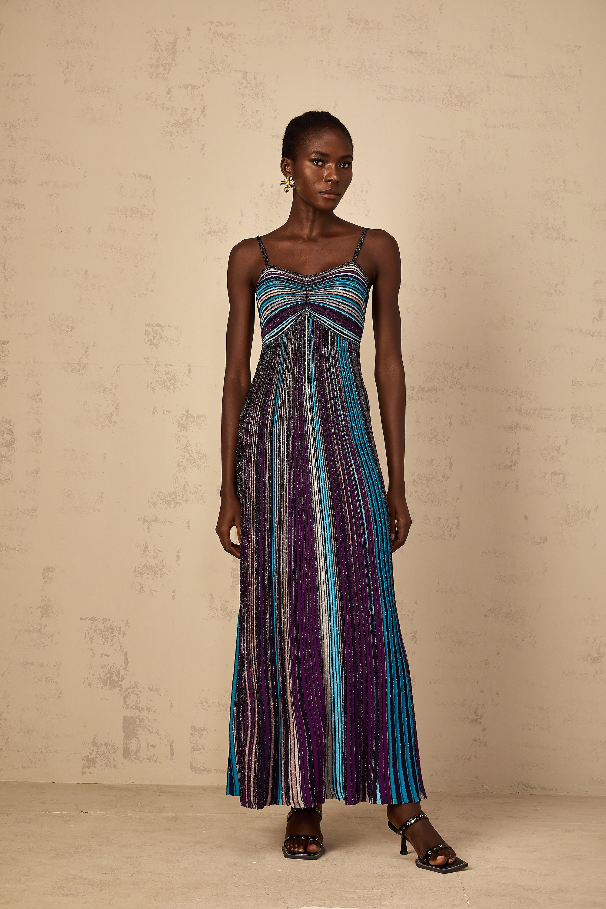 Bruyère Purple Sequin Striped Knit Maxi Dress