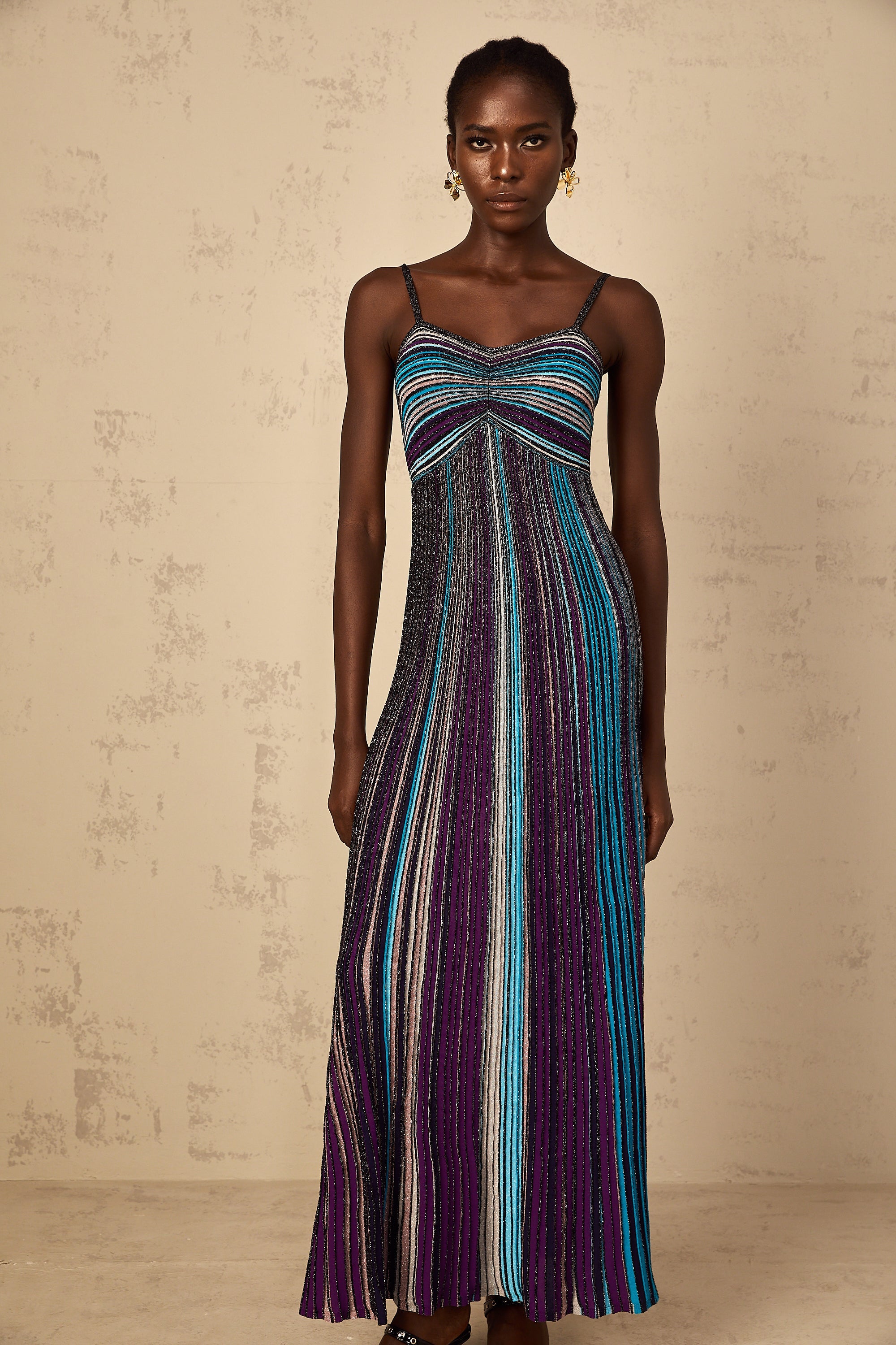 Bruyère Purple Sequin Striped Knit Maxi Dress