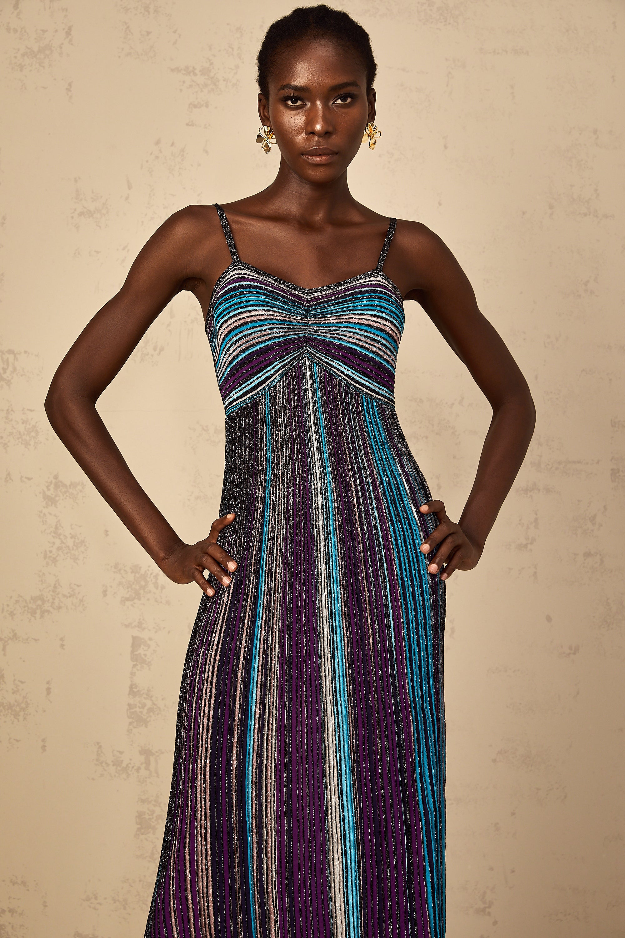 Bruyère Purple Sequin Striped Knit Maxi Dress