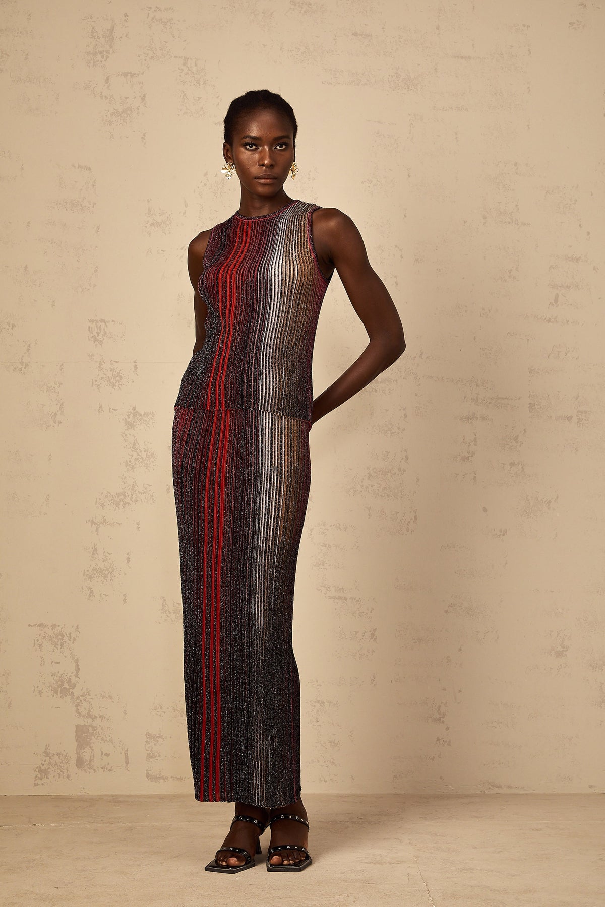 Ulysse Red Glitter Pleated Knit Matching Set (Final Sale-US Only)