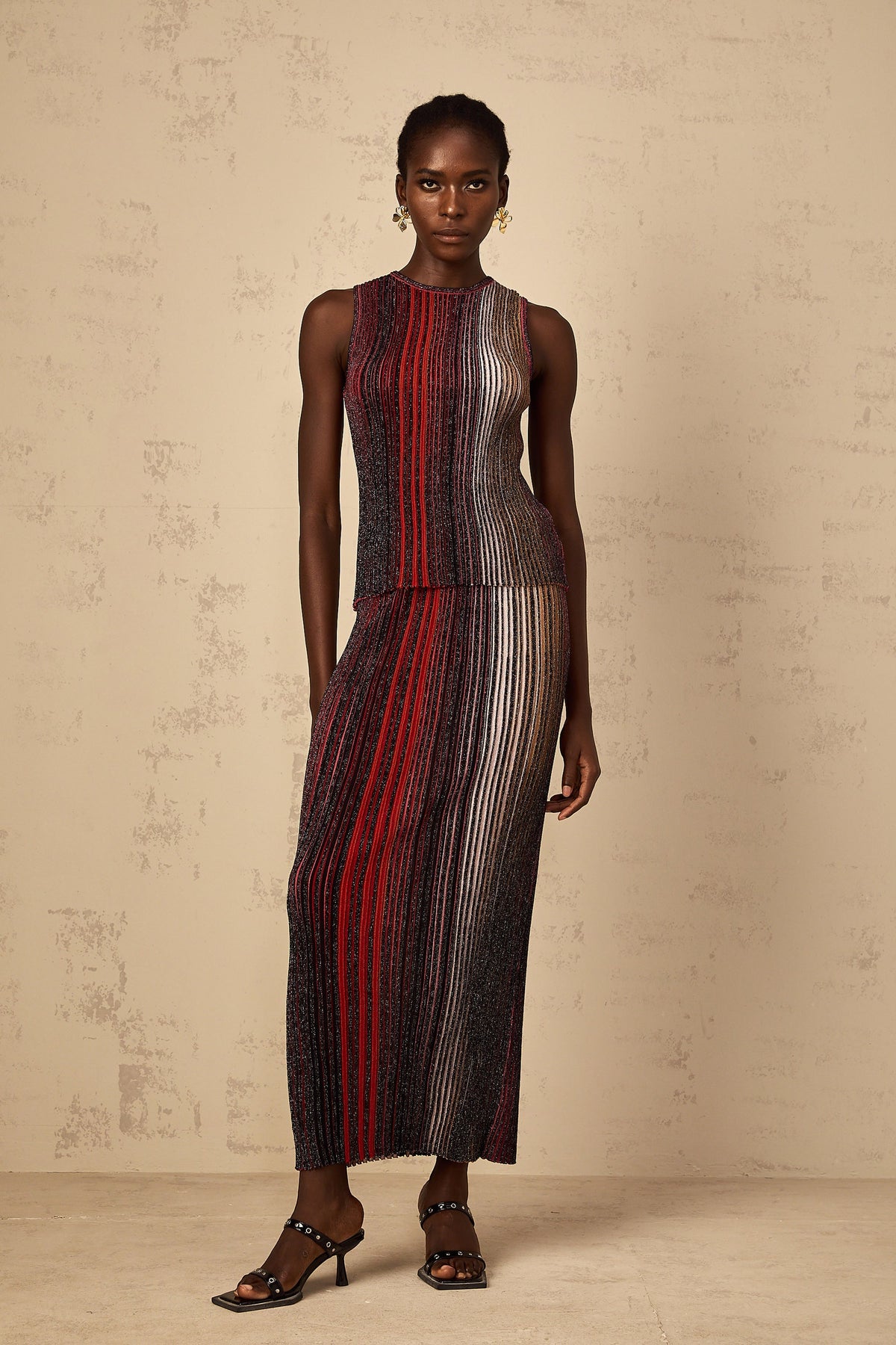 Ulysse Red Glitter Pleated Knit Matching Set