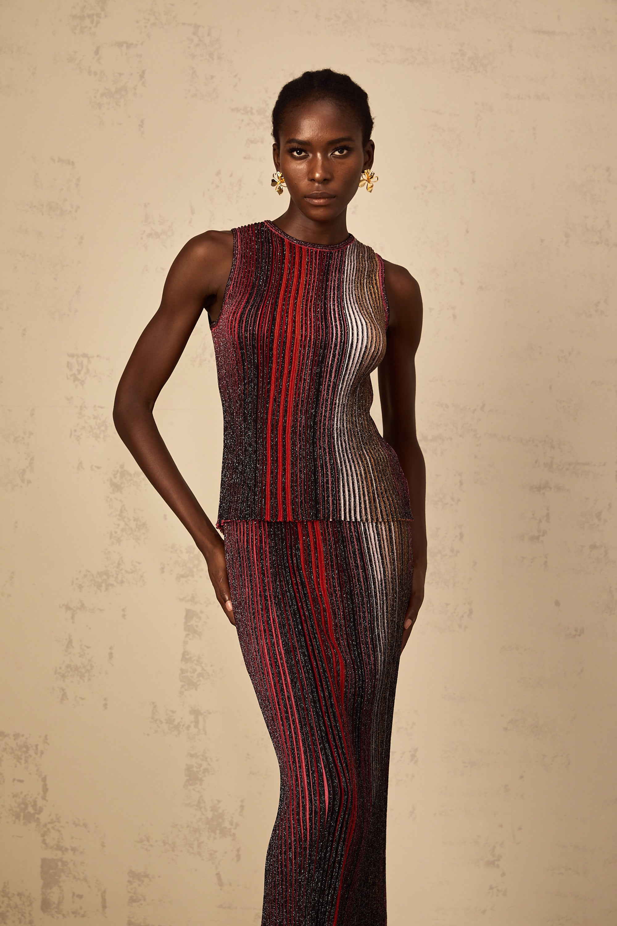 Ulysse Red Glitter Pleated Knit Matching Set (Final Sale-US Only)